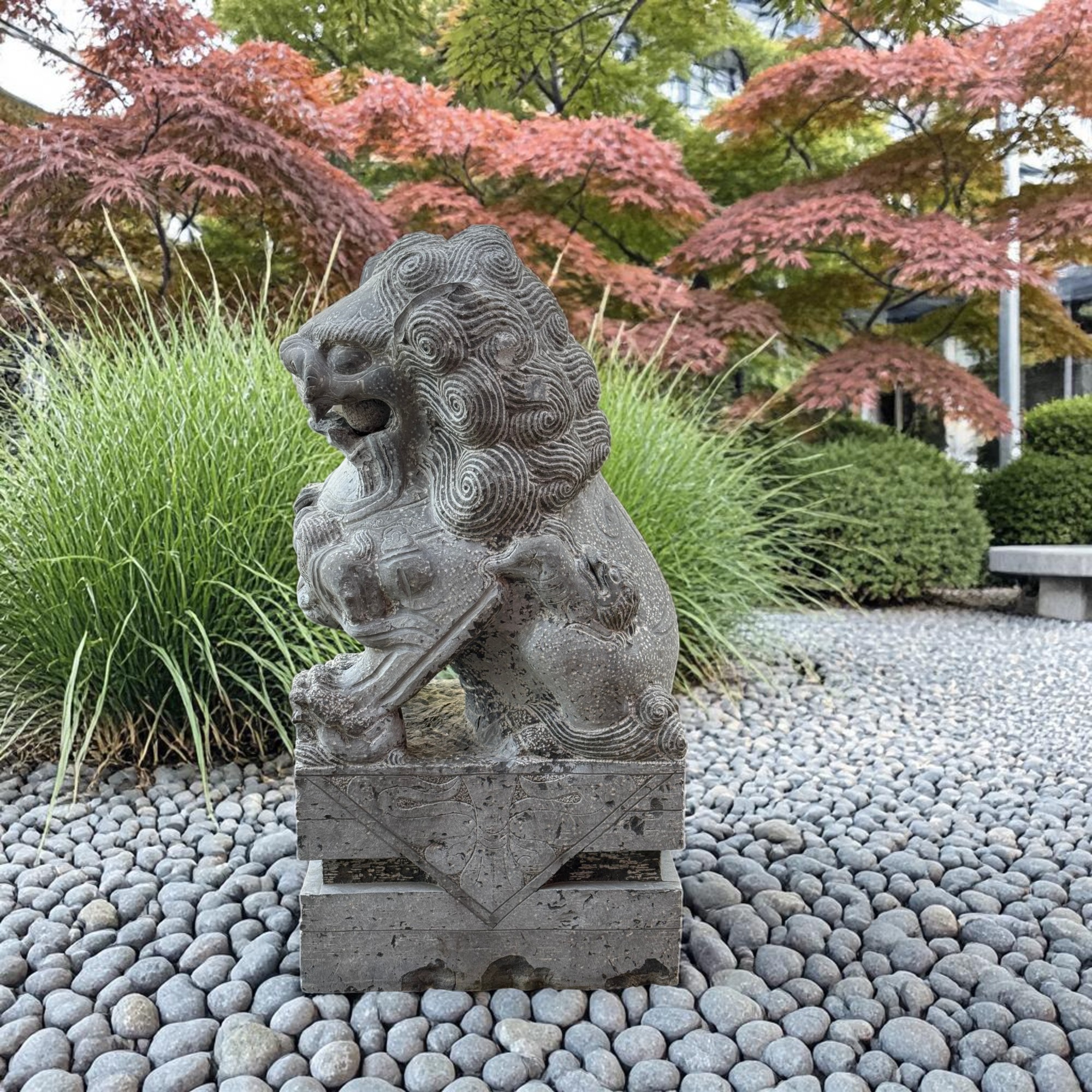 Chinesischer Wächterlöwe Tempellöwe Naturstein Skulptur China 110cm