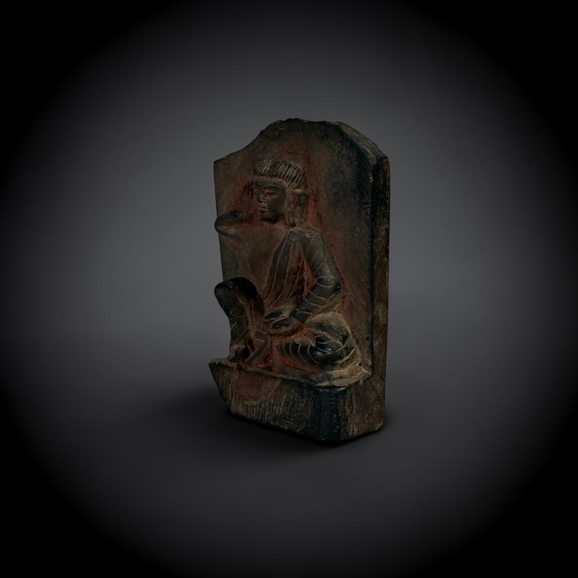 Alte Milarepa Stein Skulptur Blackstone Relief Nepal 14,5 cm