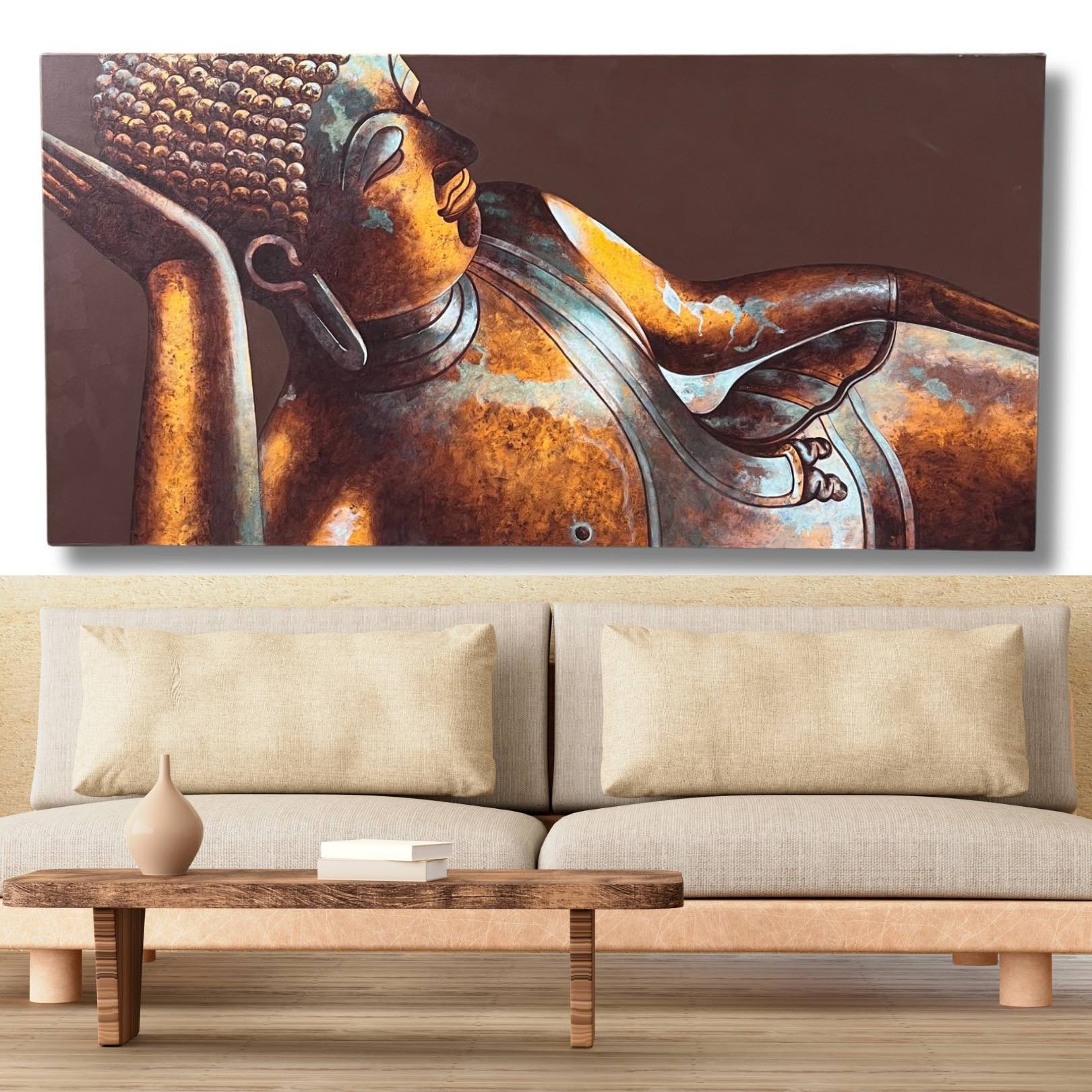 Handgemaltes Buddha-Wandbild aus Thailand - großer Nirvana Buddha