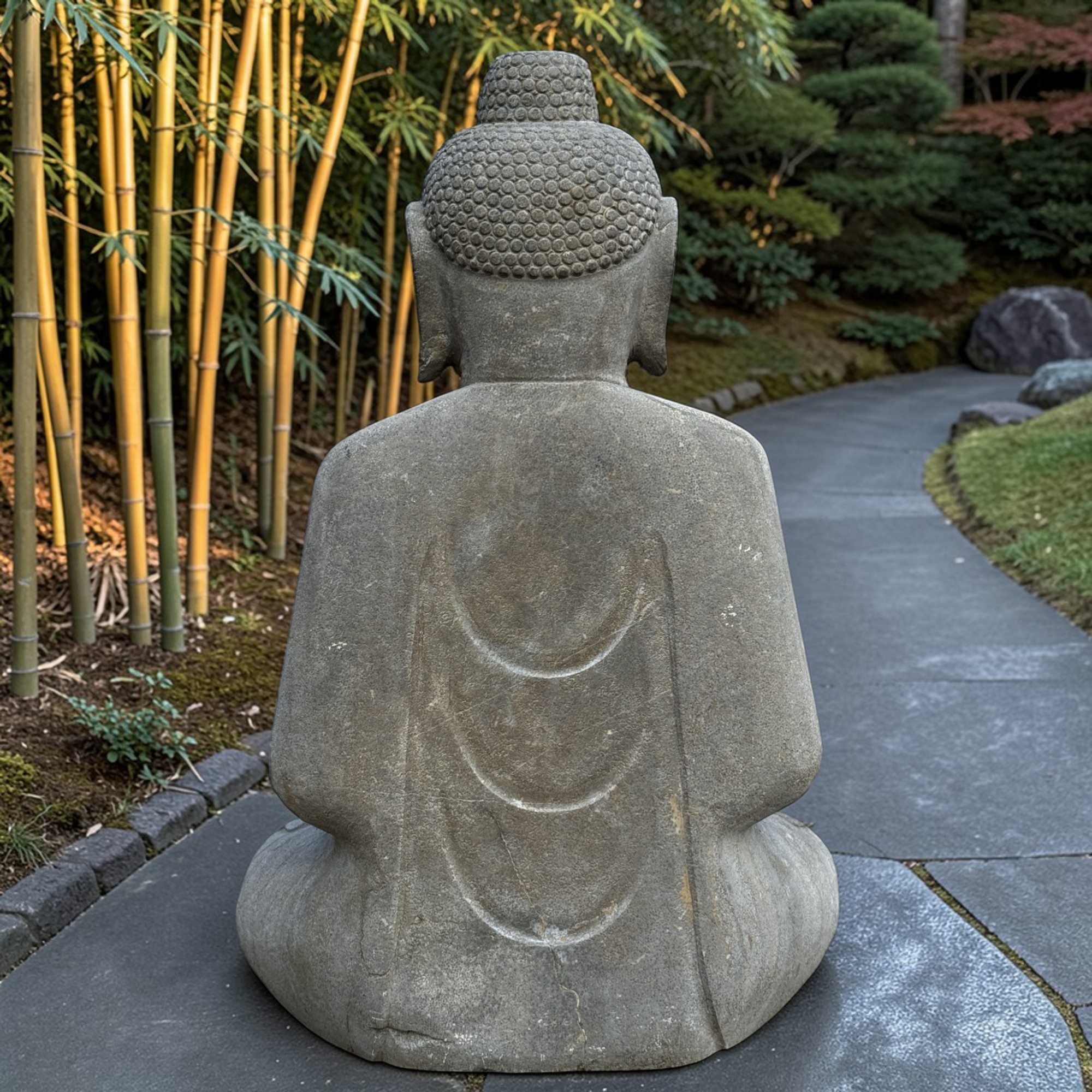 Garten Buddha Statue Naturstein Figur Meditations Geste