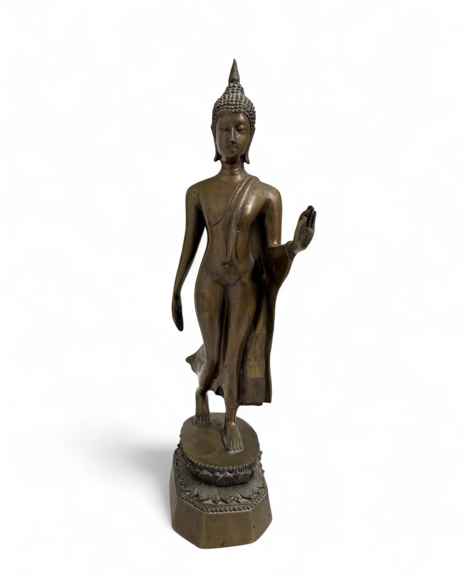 Walking Buddha Figur Bronze aus Thailand 41cm groß
