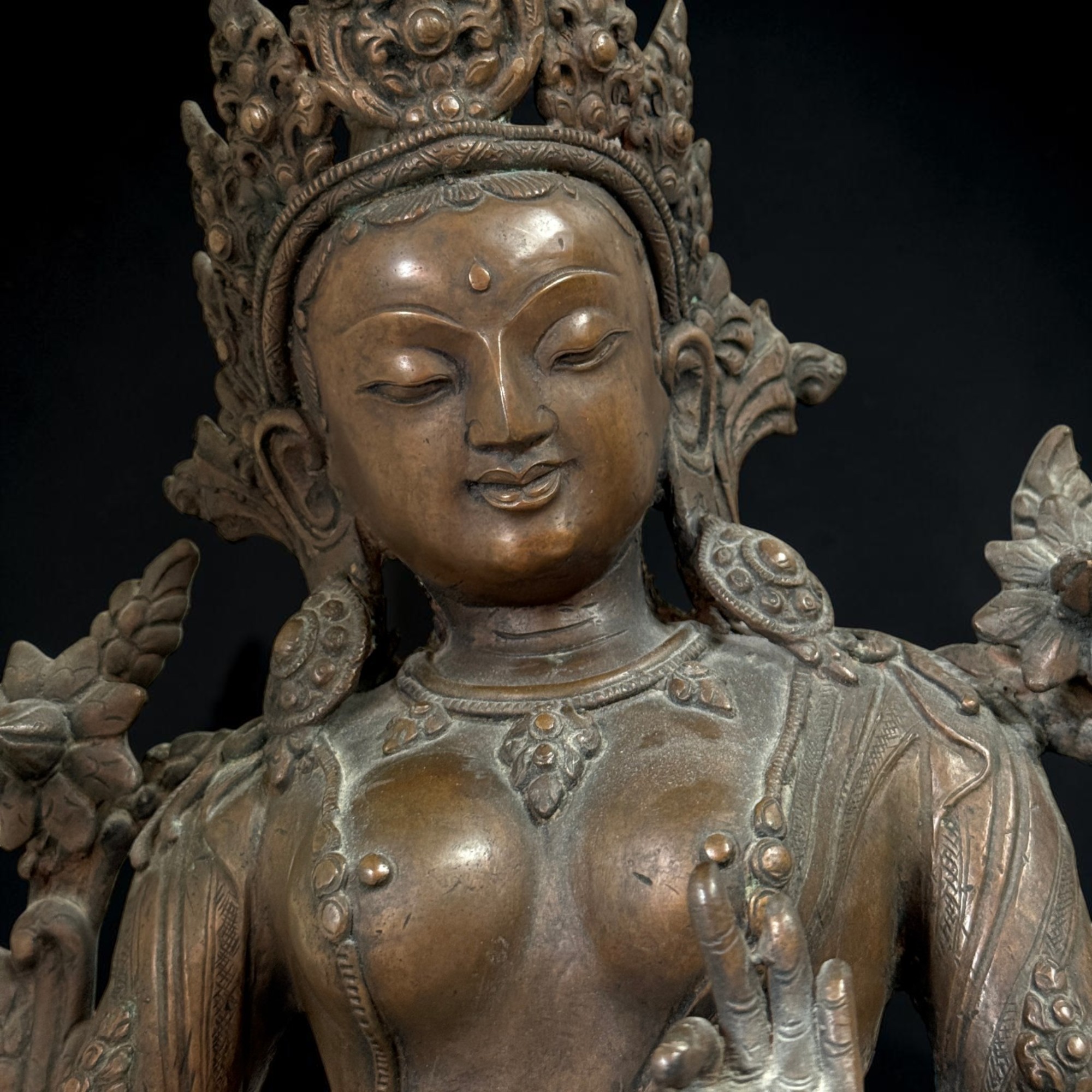 Alte Grüne Tara Statue aus Tibet Buddhistische Sammler-Skulptur 41cm