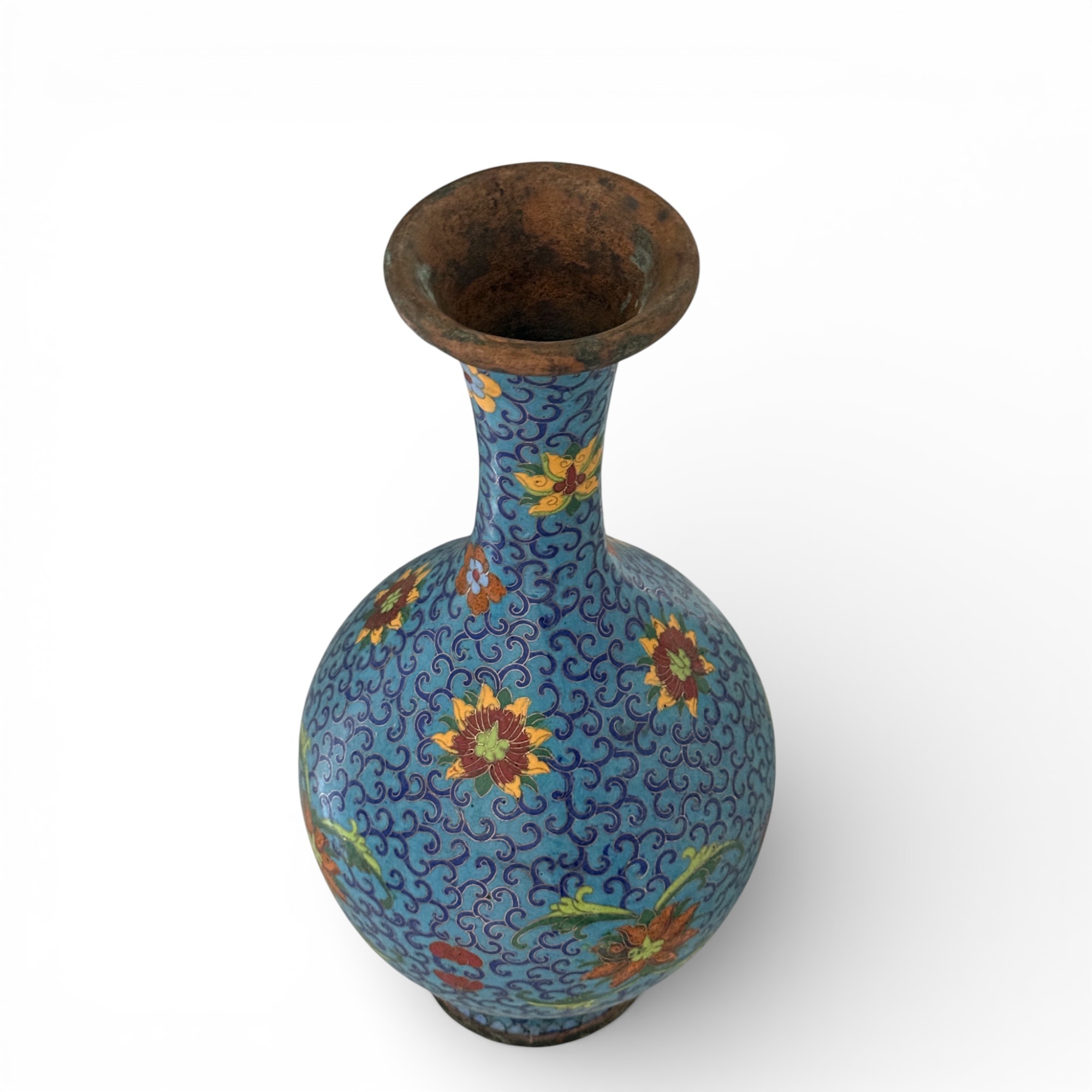 Chinesische Vase aus Bronze - Cloisonne mit Lotusblumen