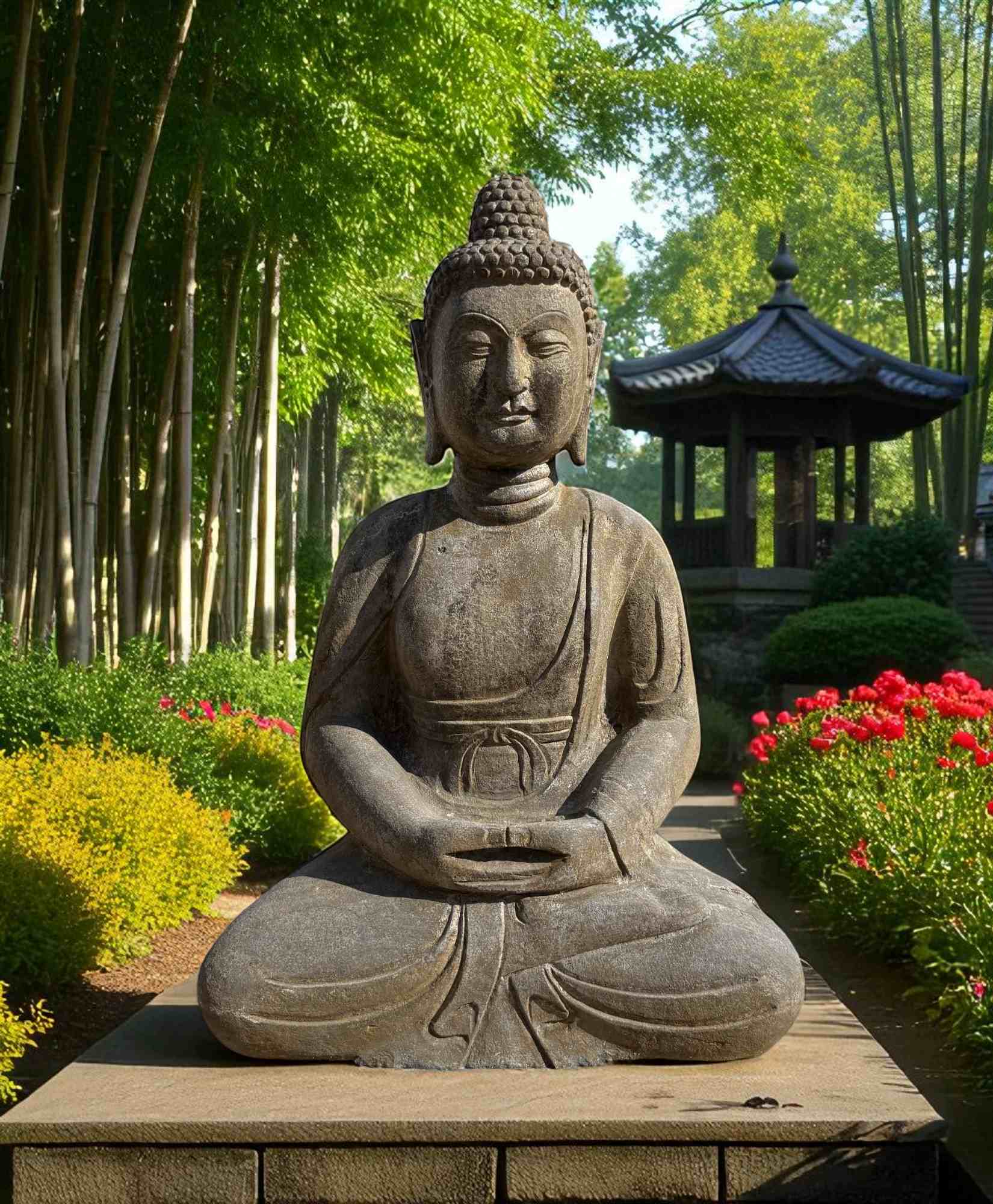 Garten Buddha Statue Naturstein Figur Meditations Geste