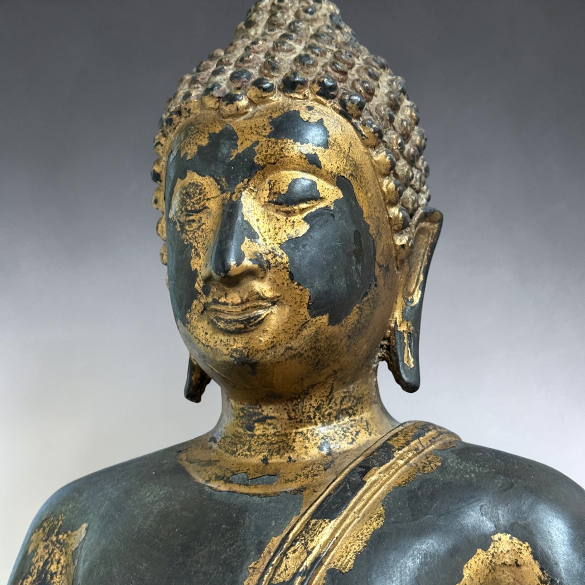 Bronze Buddha Thailand 59cm Sukhothai Stil massiv 18,5kg Vergoldet Sammlerstück