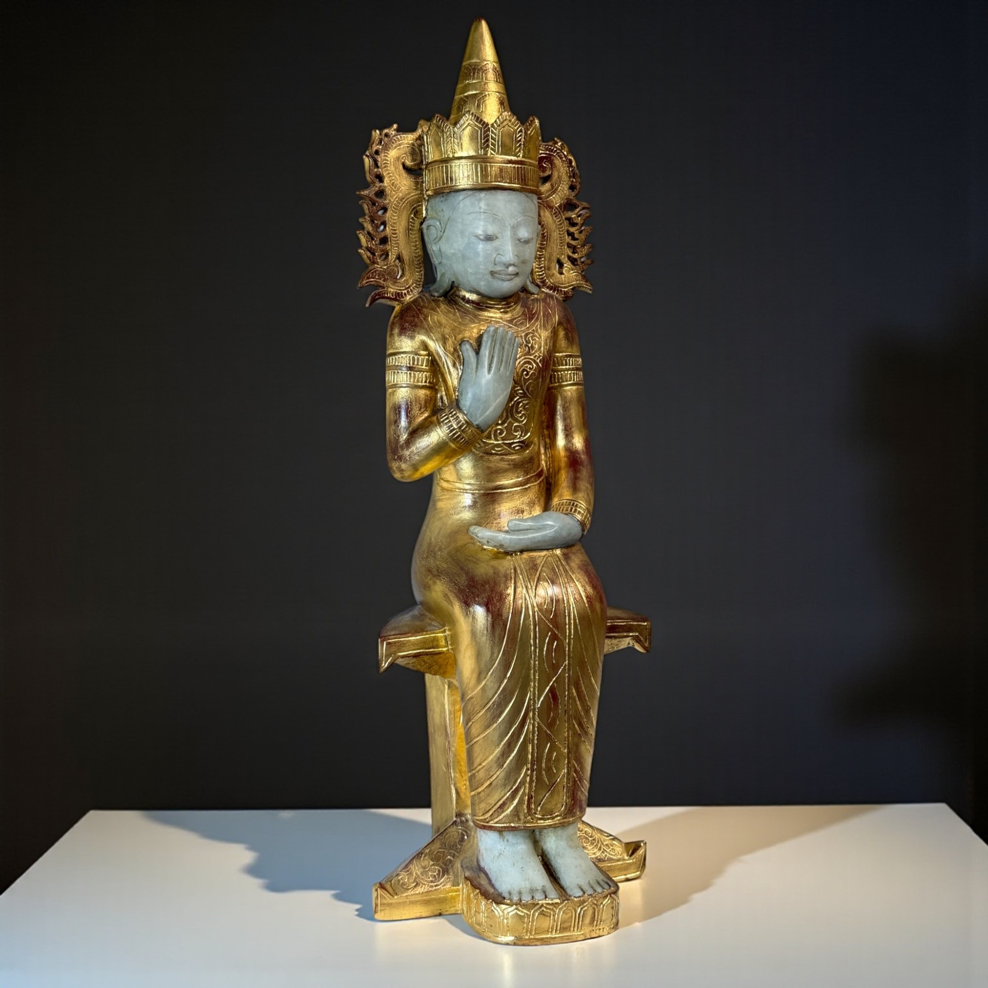 Burma Buddha Statue Alabaster Skulptur 89 cm groß
