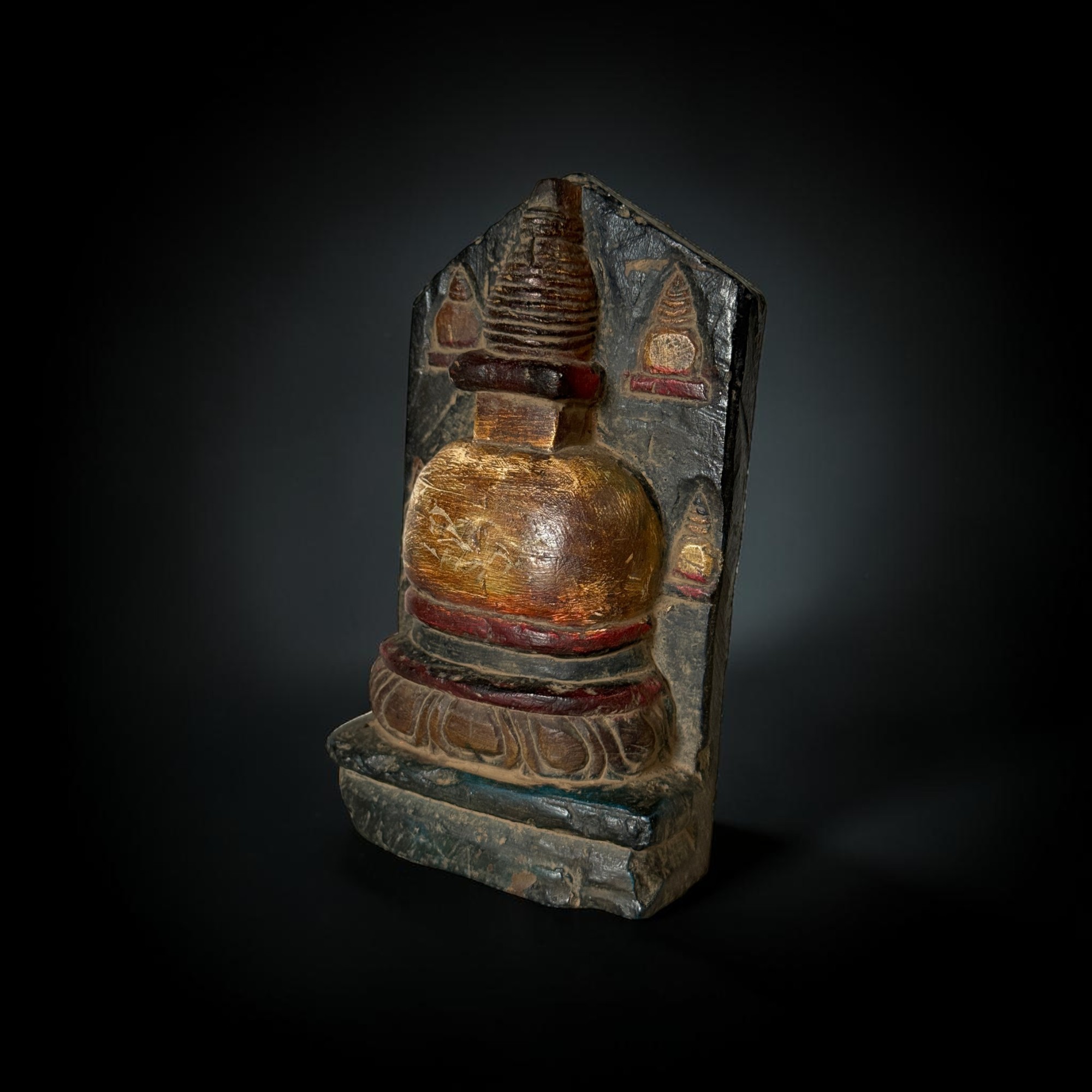 Alter Stupa Chorten Steinrelief aus Blackstone Nepal 15cm