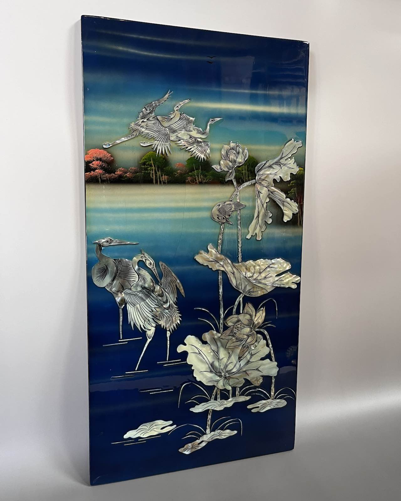 Asiatisches Wandbild Holz Lackbild Perlmutt Wanddeko