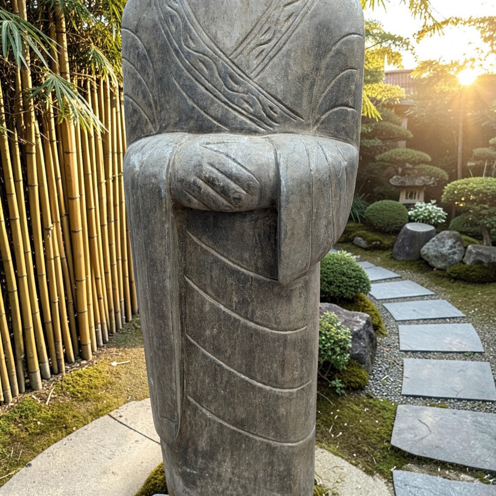 Zen Mönch Statue Naturstein 101cm | Meditierend | Tibet-Sichuan | Gartenstatue