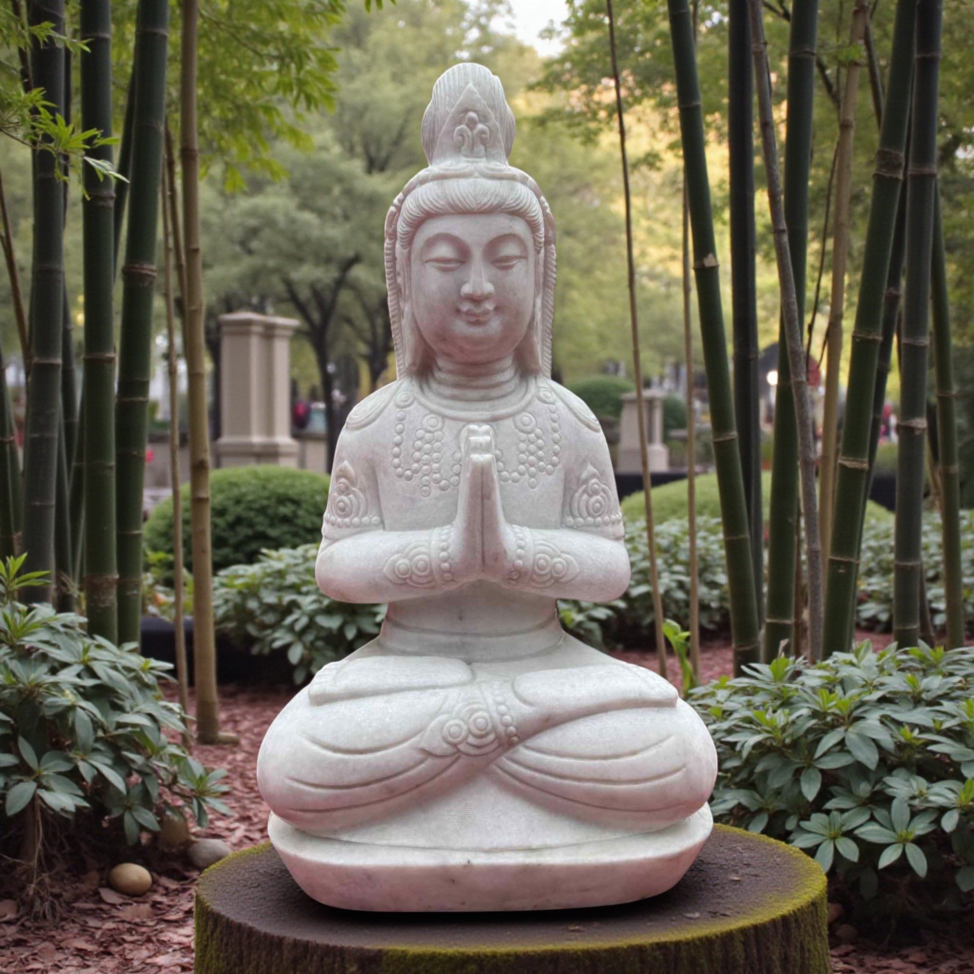 Guanyin Garten Buddha Skulptur Marmor Stein 65cm groß