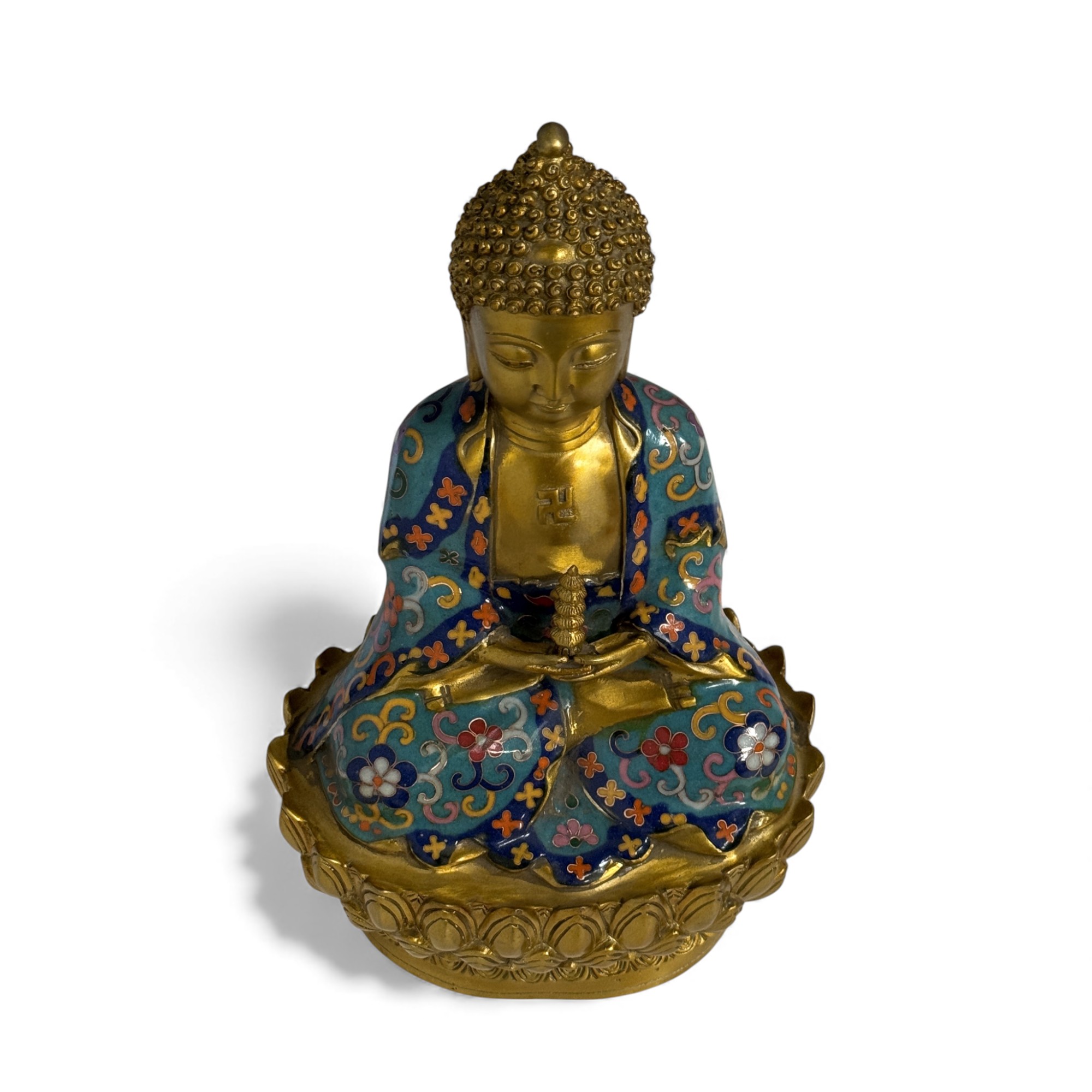 Bronze Buddha Figur mit Stupe - Pagode 28,5 cm