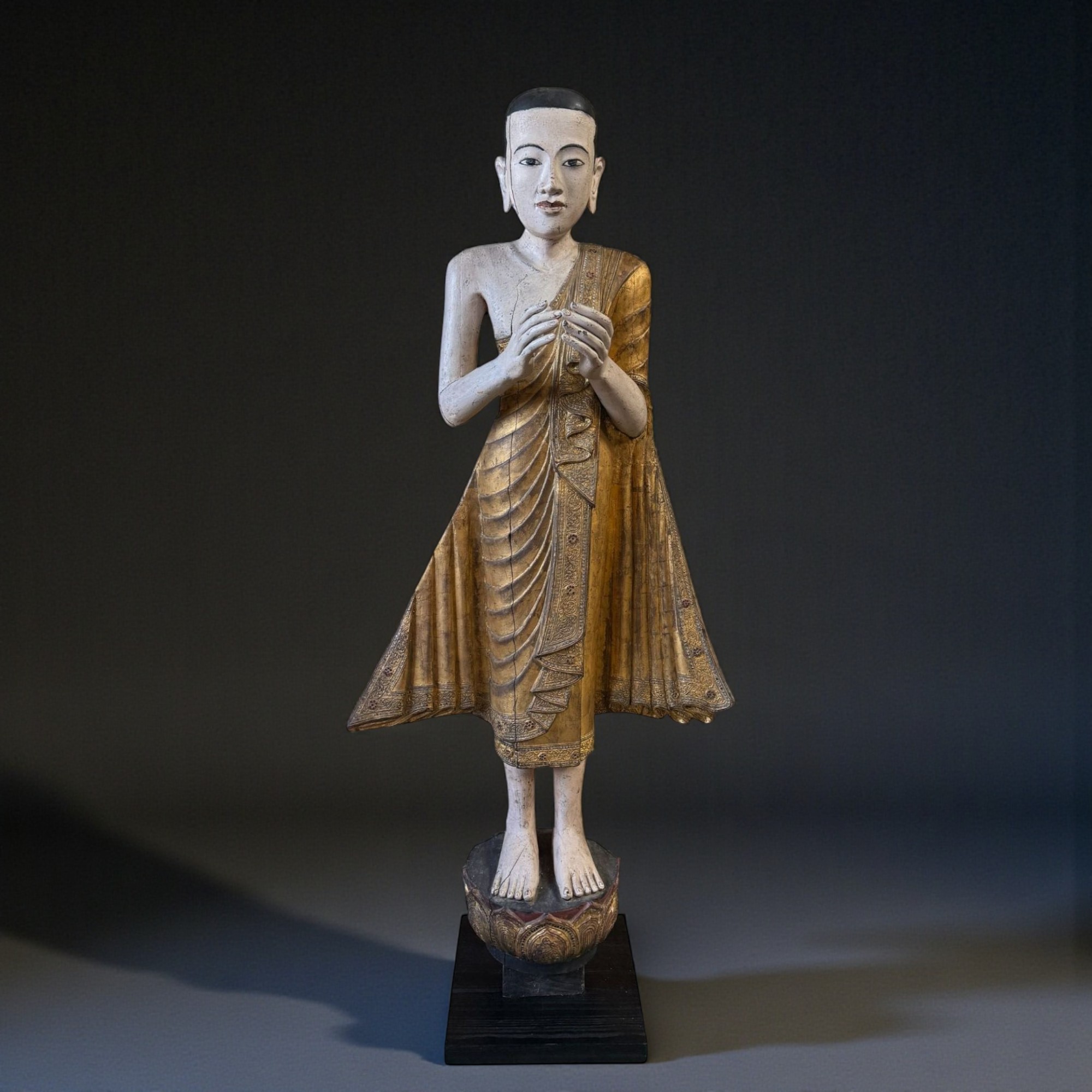 Burma Mönch Statue Teak Holz Skulptur meditierende Pose
