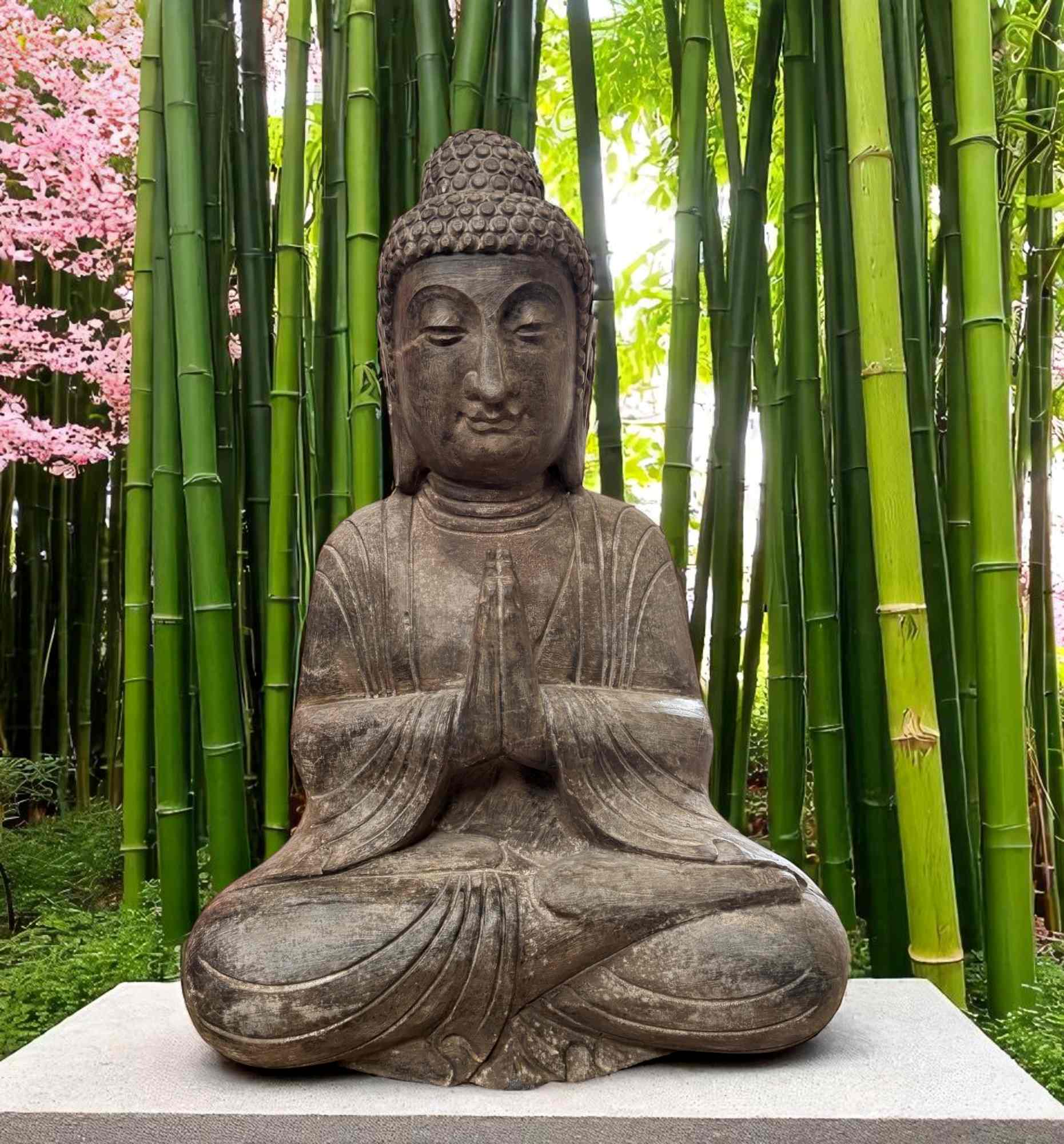 Buddha Garten Statue Naturstein Namaskar Mudra 58 cm groß frostfest