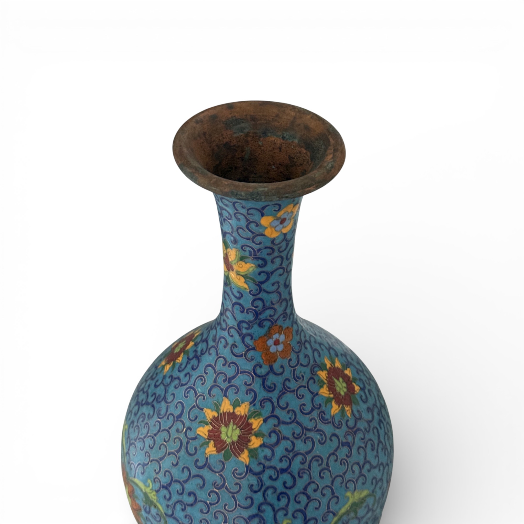 Chinesische Vase aus Bronze - Cloisonne mit Lotusblumen