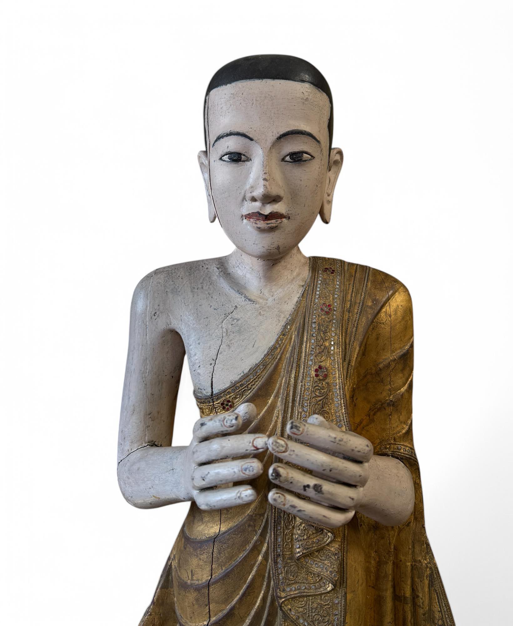 Burma Mönch Statue Teak Holz Skulptur meditierende Pose