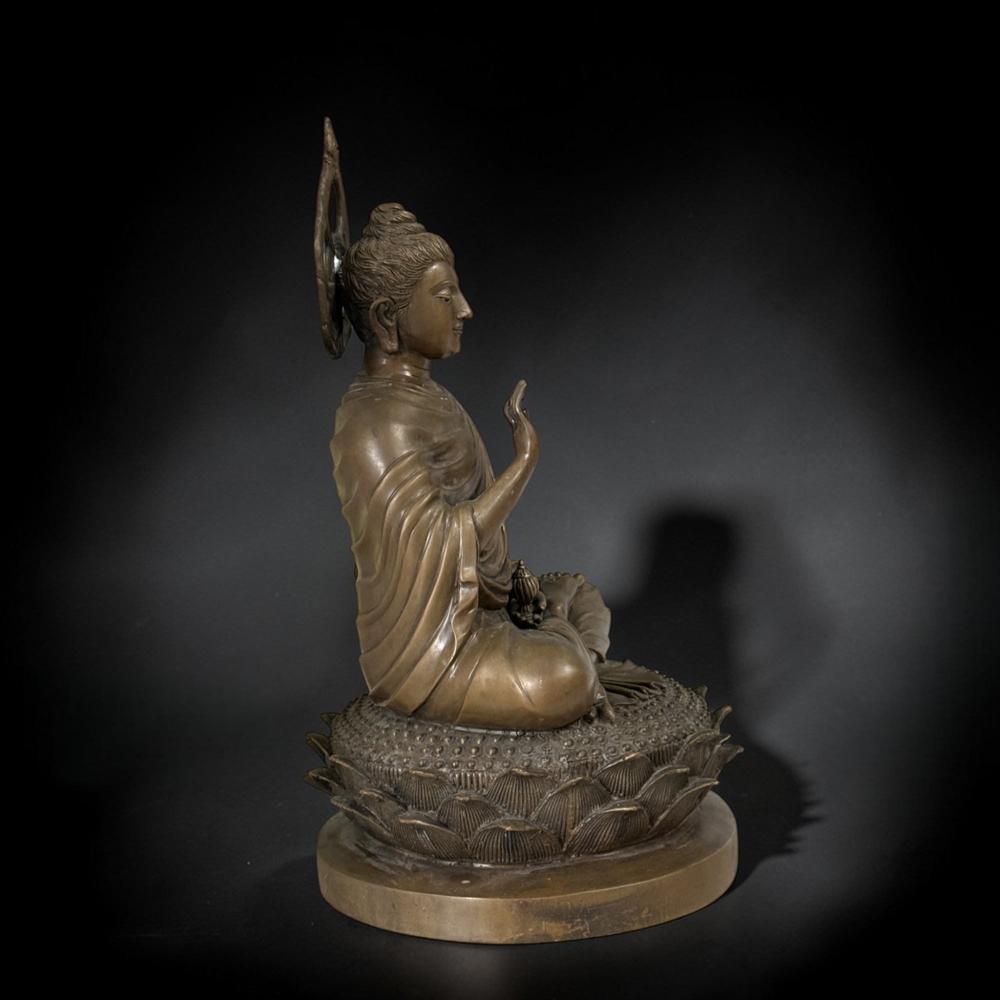 Gandhara Bronze Buddha Skulptur mit Aureole 43 cm