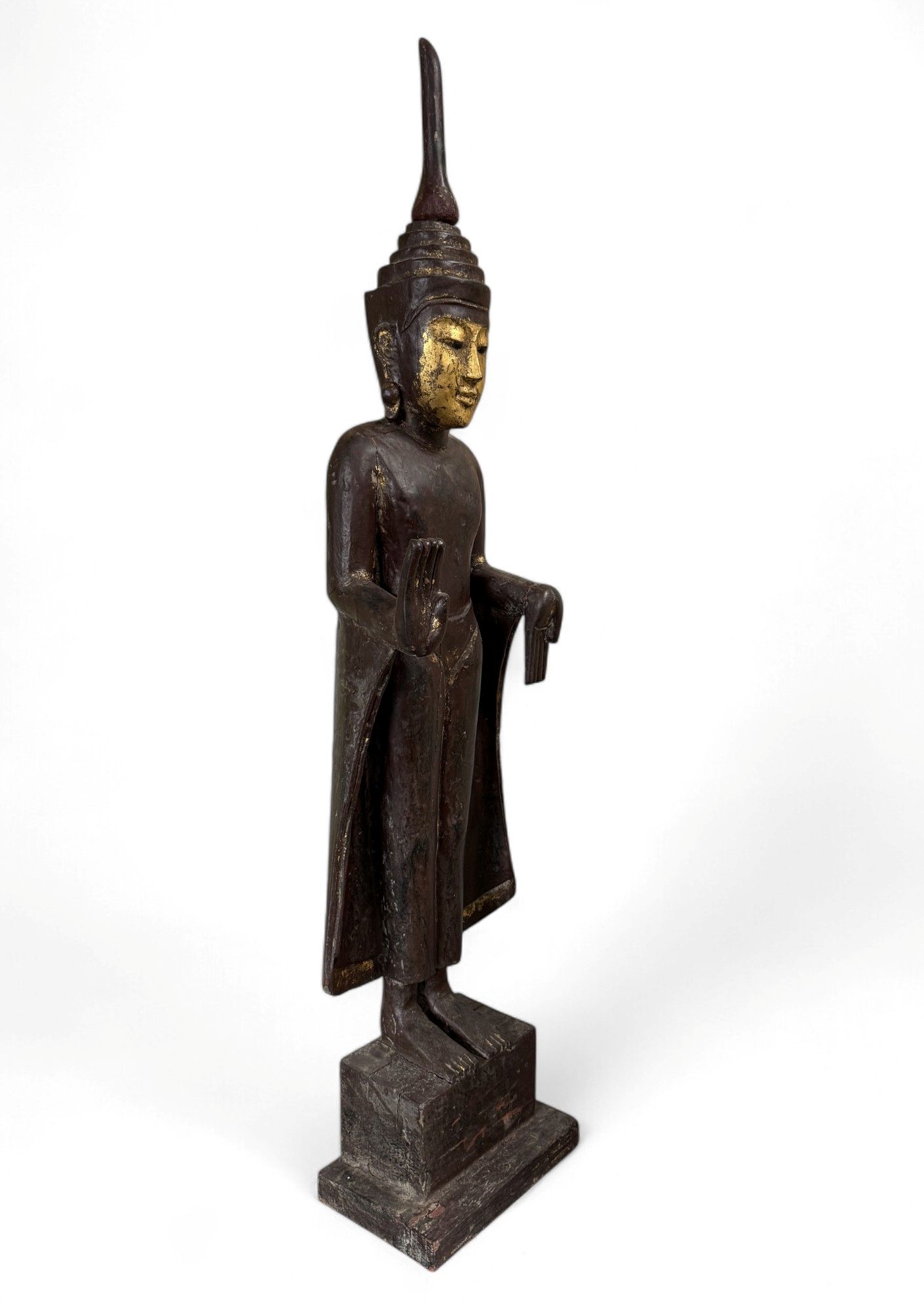 Buddha Statue Birma Teak Holz Skulptur Schutzgeste