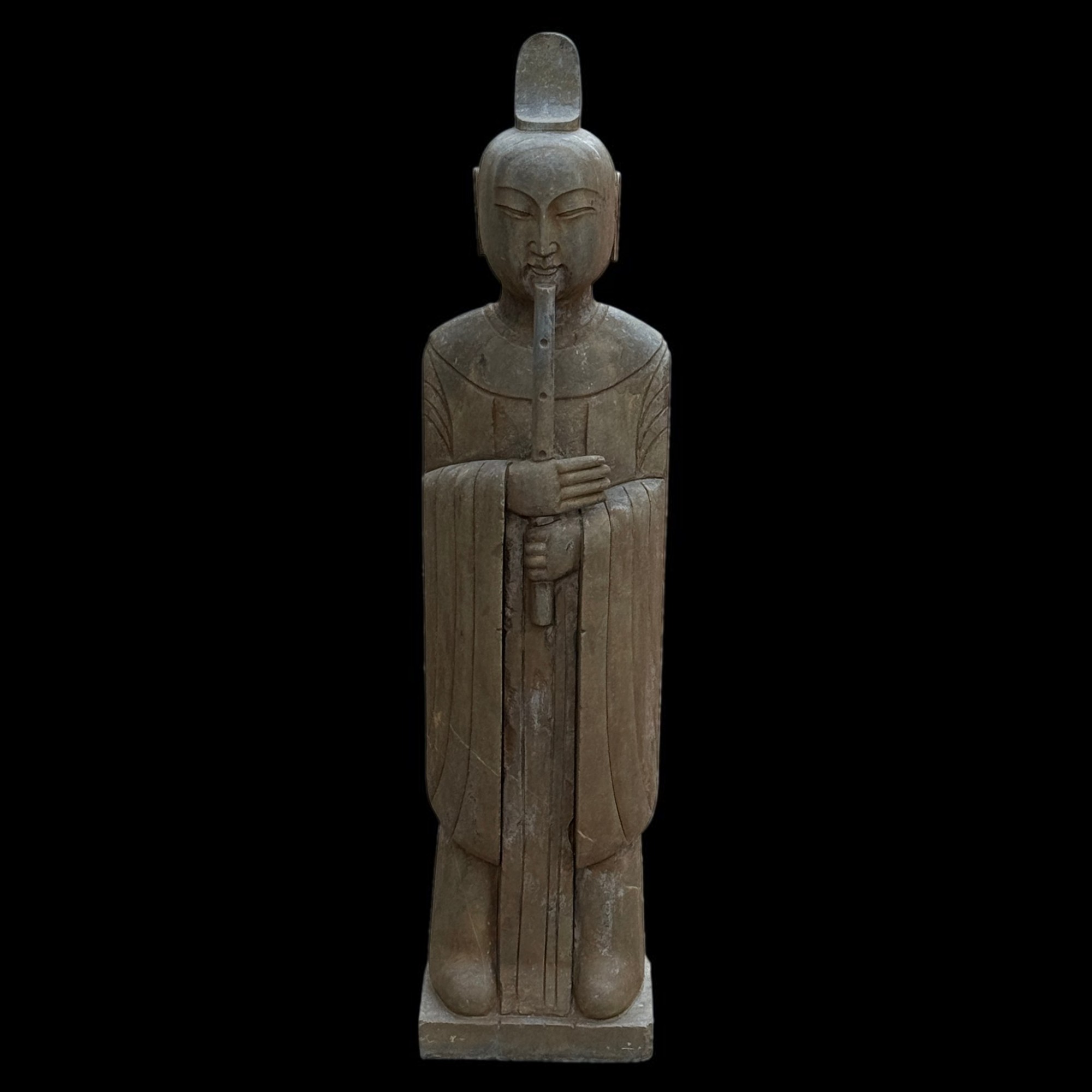 Chinesischer Gelehrter mit Bambusflöte Naturstein Garten Statue 121cm