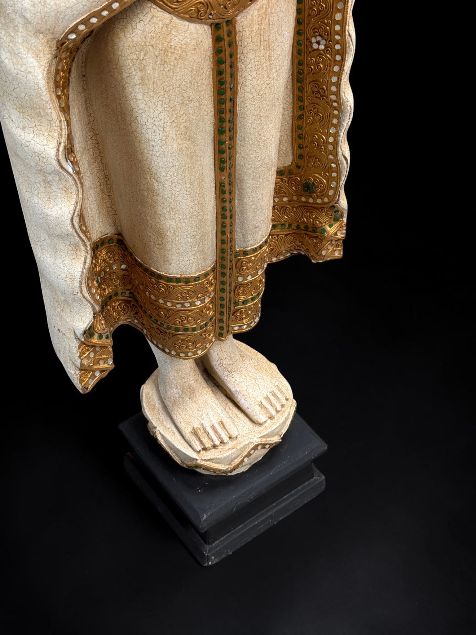 Thailändische Holz Buddha Figur 116 cm – Dharmachakra Mudra Skulptur groß
