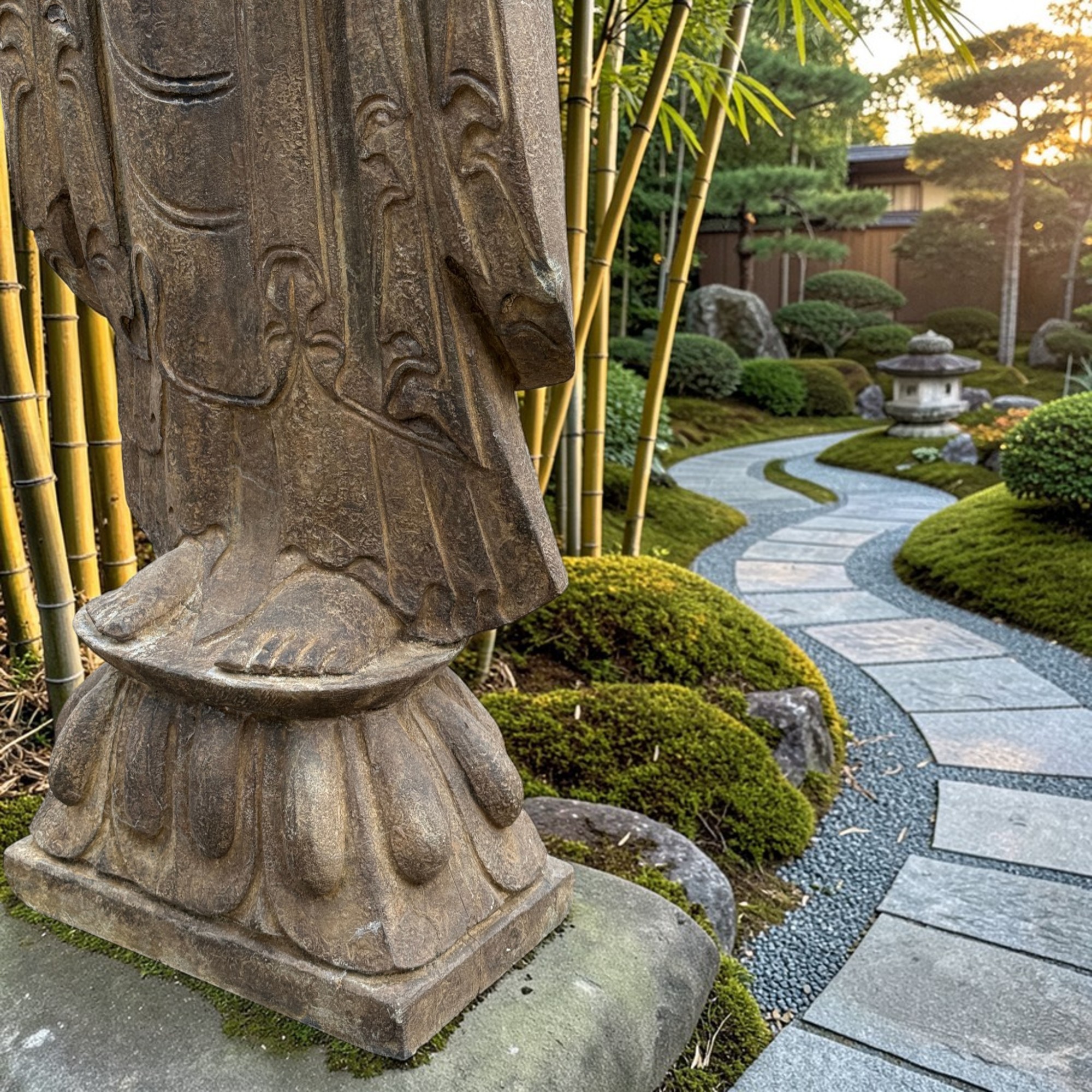 Garten Buddha Statue Naturstein Skulptur mit Aureole