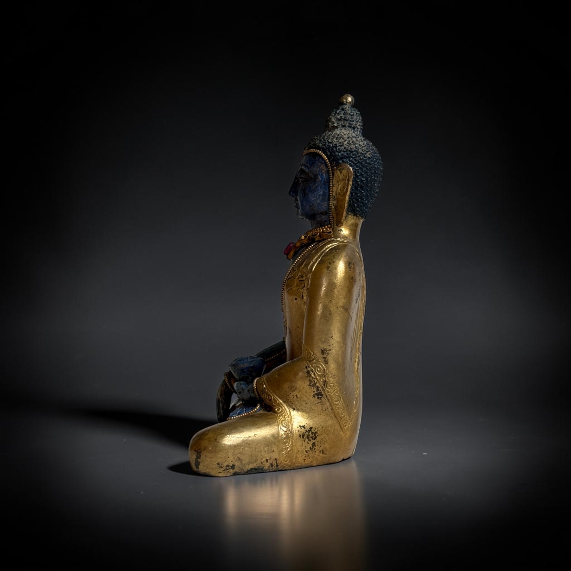 Siddhartha Gautama Buddha Skulptur Bronze Lapis Lazuli Nepal 16,5cm