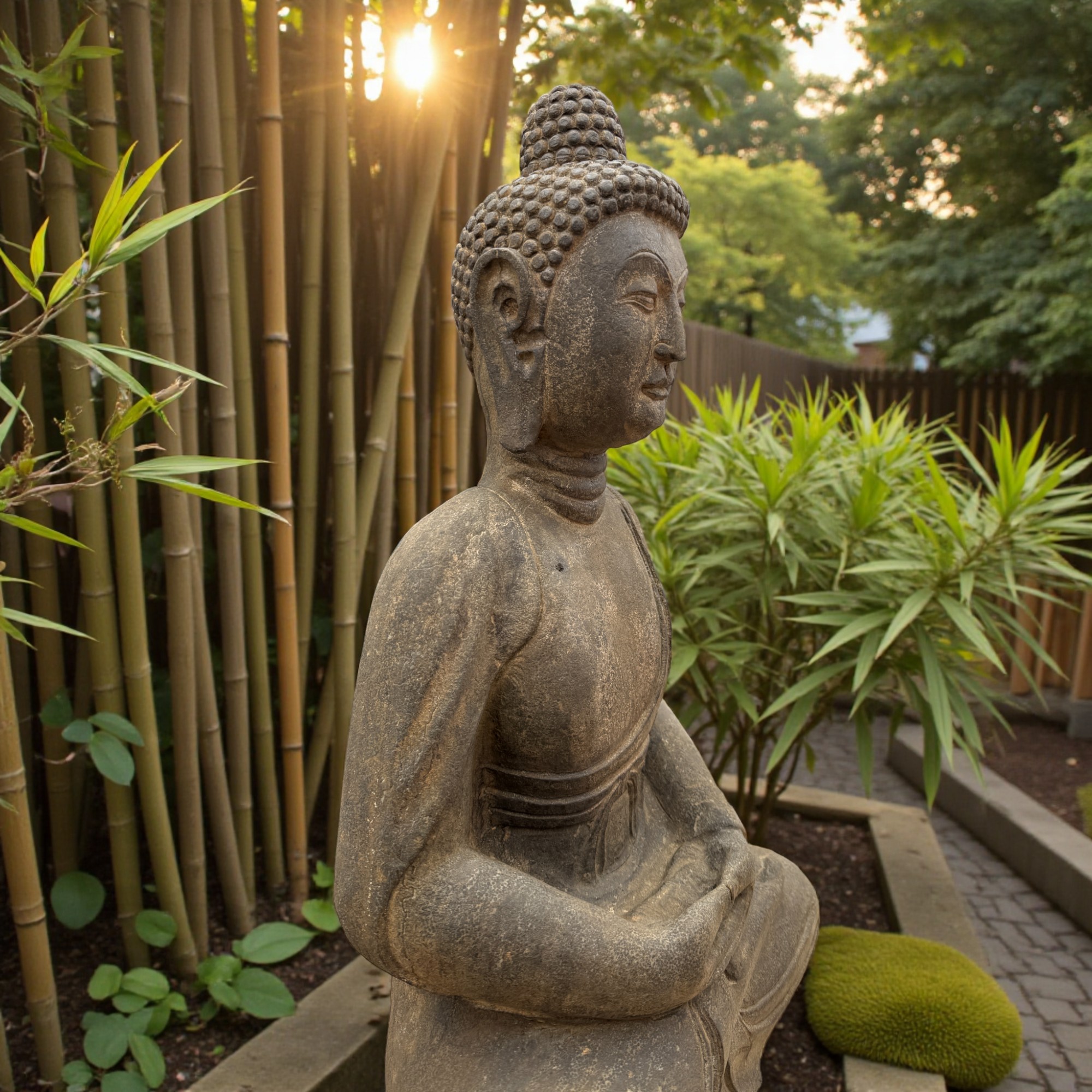 Stein Buddha Figur Garten Statue Naturstein - meditierend