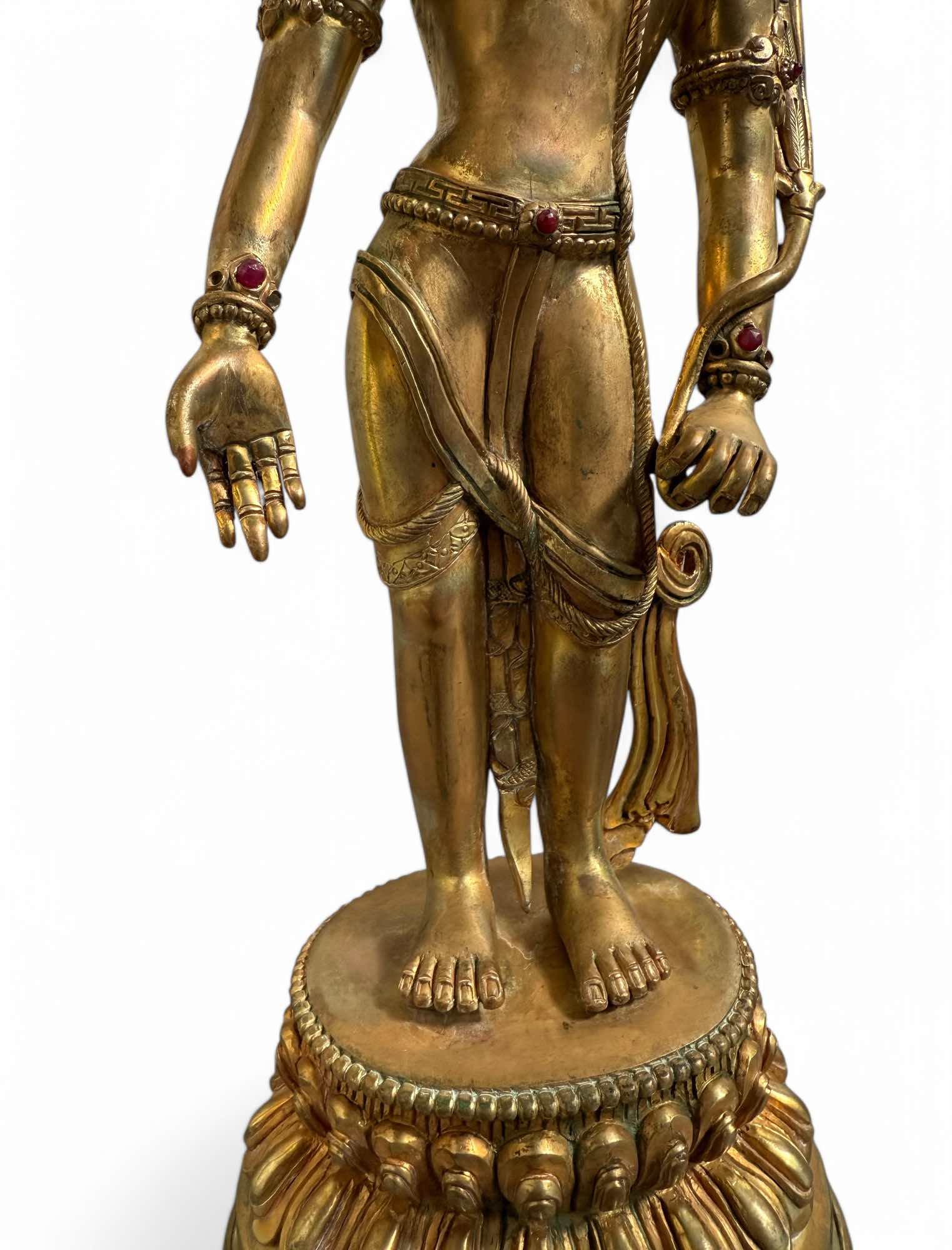 Padmapani Bronze Statue Nepal Skulptur vergoldet 37 cm groß