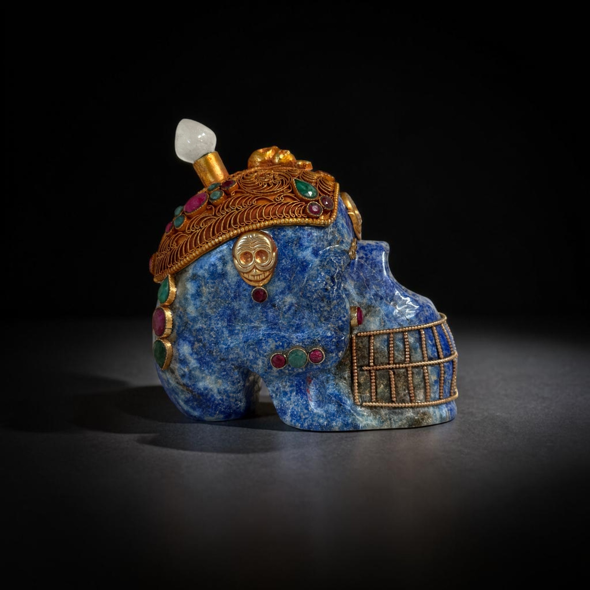 Lapis Lazuli Skull Totenkopf mit Edelsteinen Nepal - 10 cm