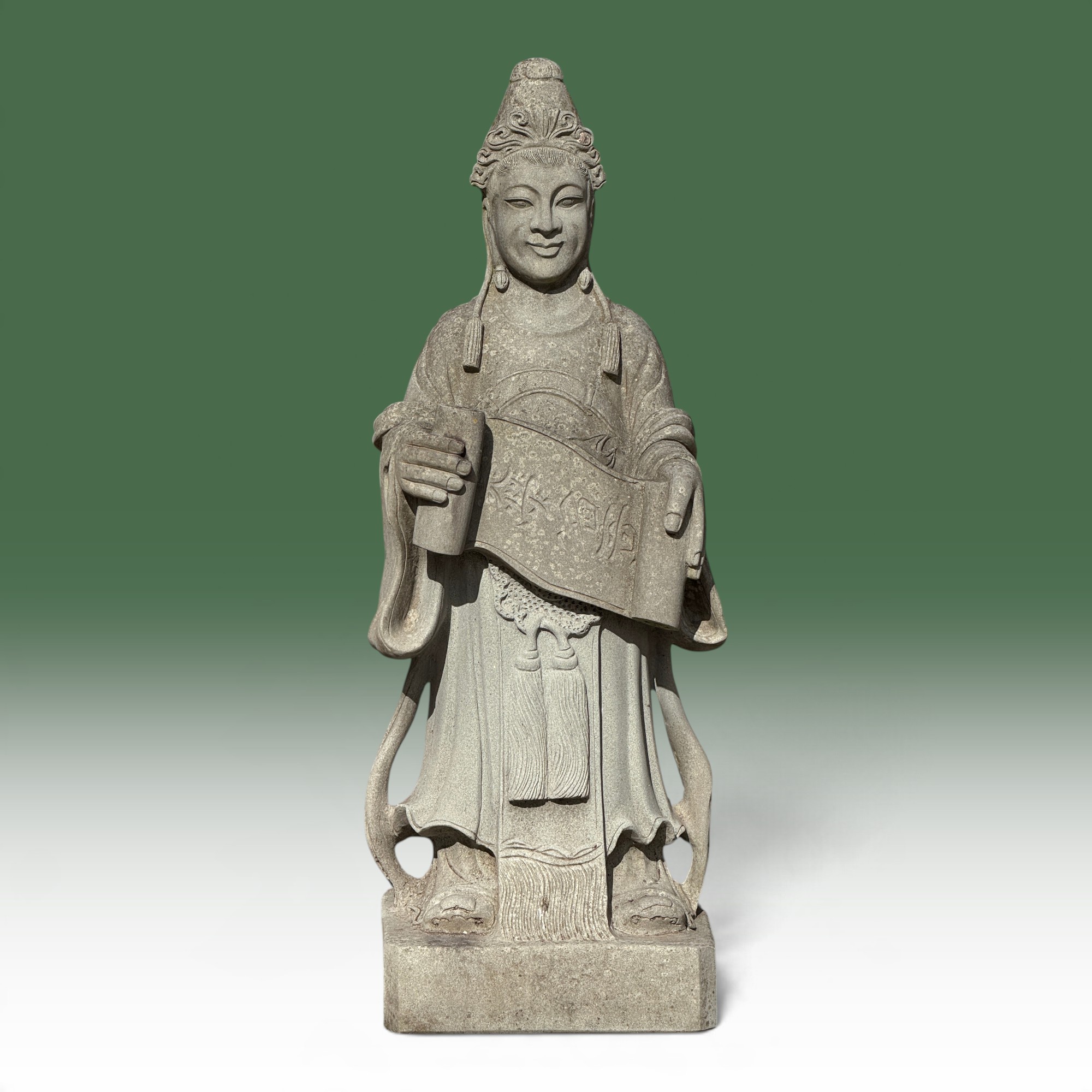 Naturstein Gelehrtenstatue aus China – 101 cm – Symbol für Bildung & Weisheit – 50 Jahre alt