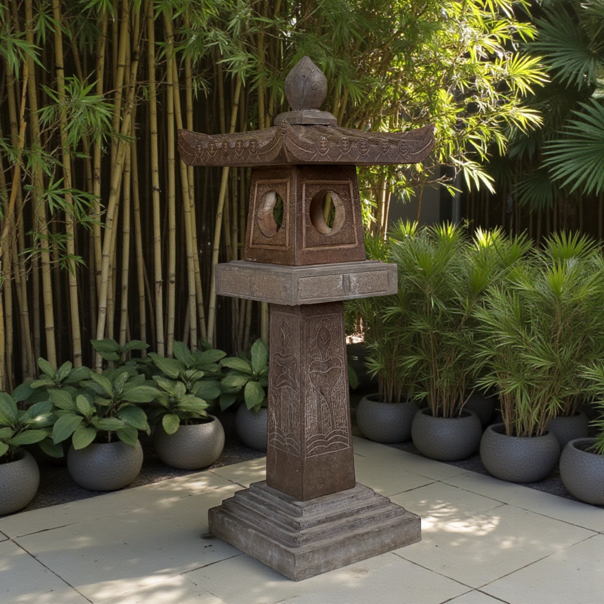 Asiatische Steinlaterne China Garten Pagode mit Lotusblume 94 cm groß
