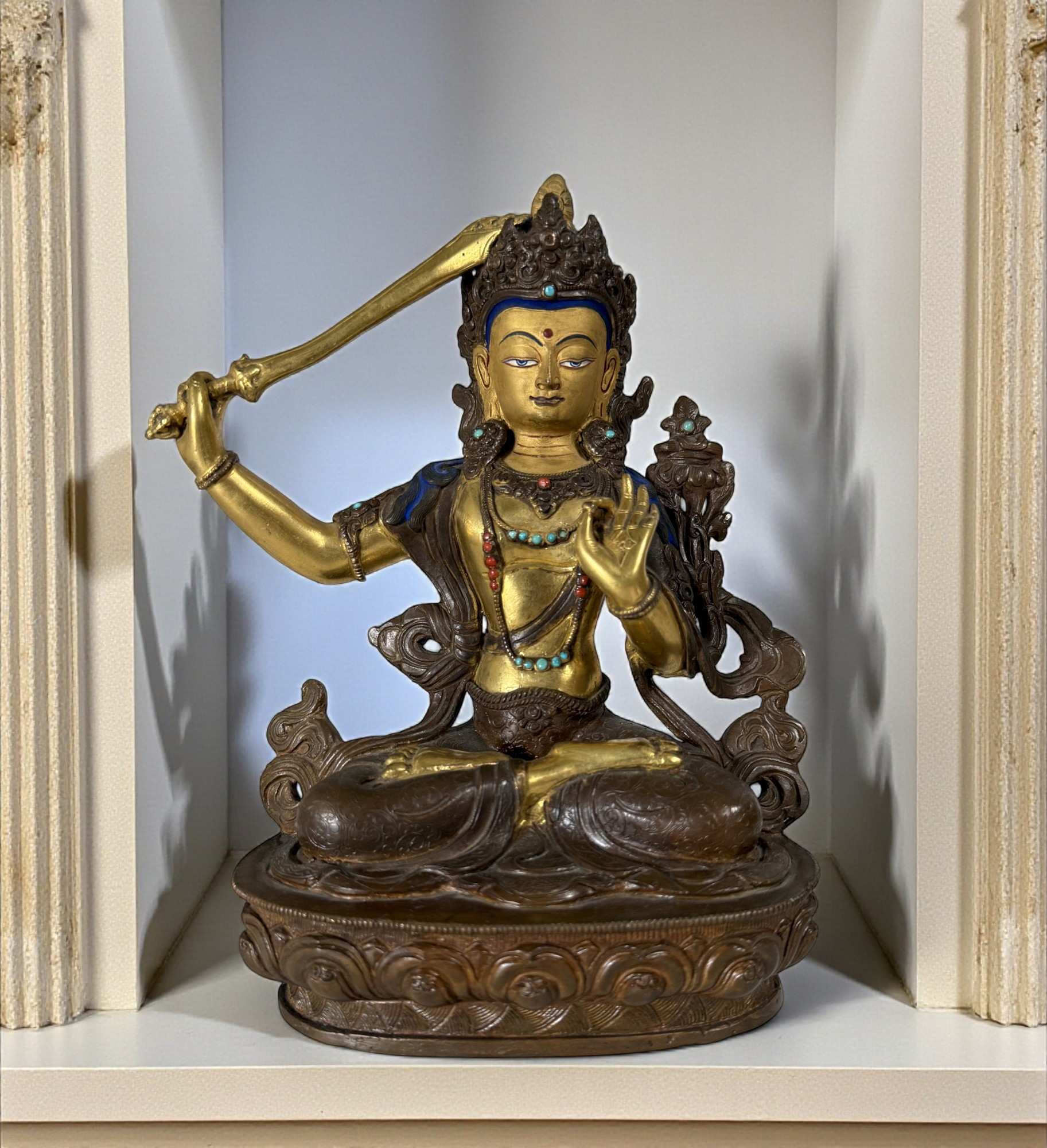 Manjushri Buddha Figur aus Bronze - vergoldet