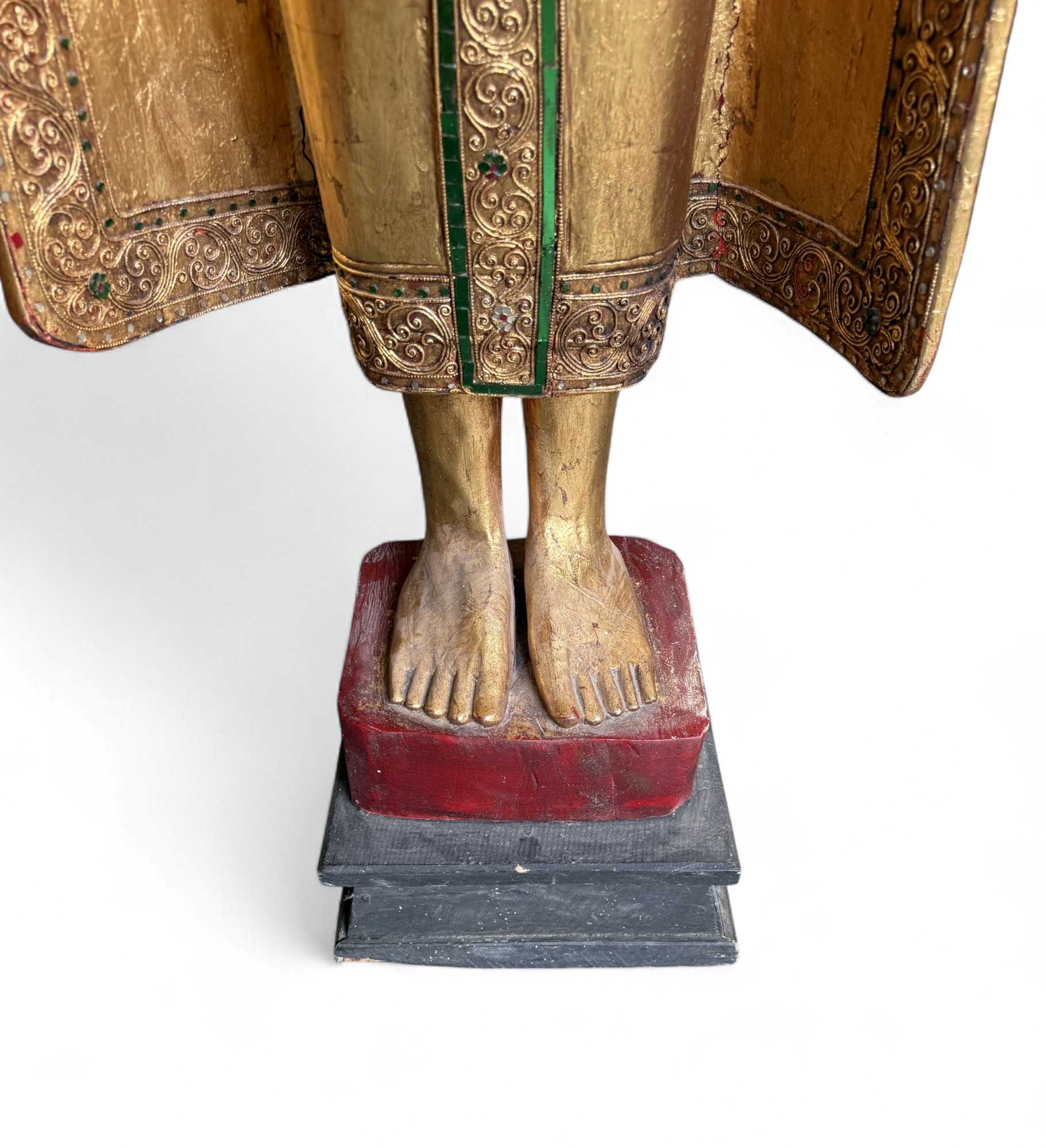 Alte Buddha Statue Thailand Holz Figur blattvergoldet 182 cm