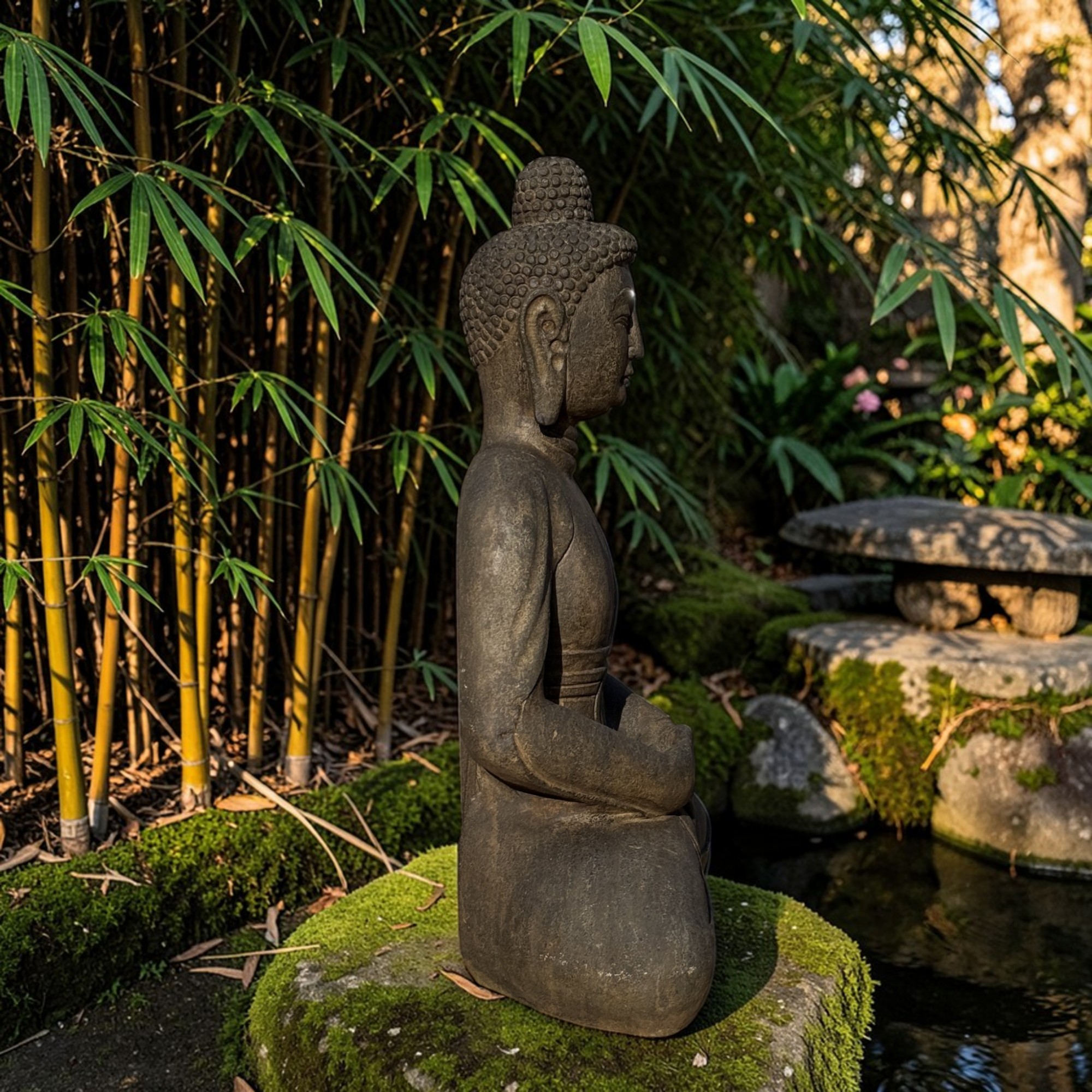 Garten Buddha Statue Naturstein Figur Meditations Geste