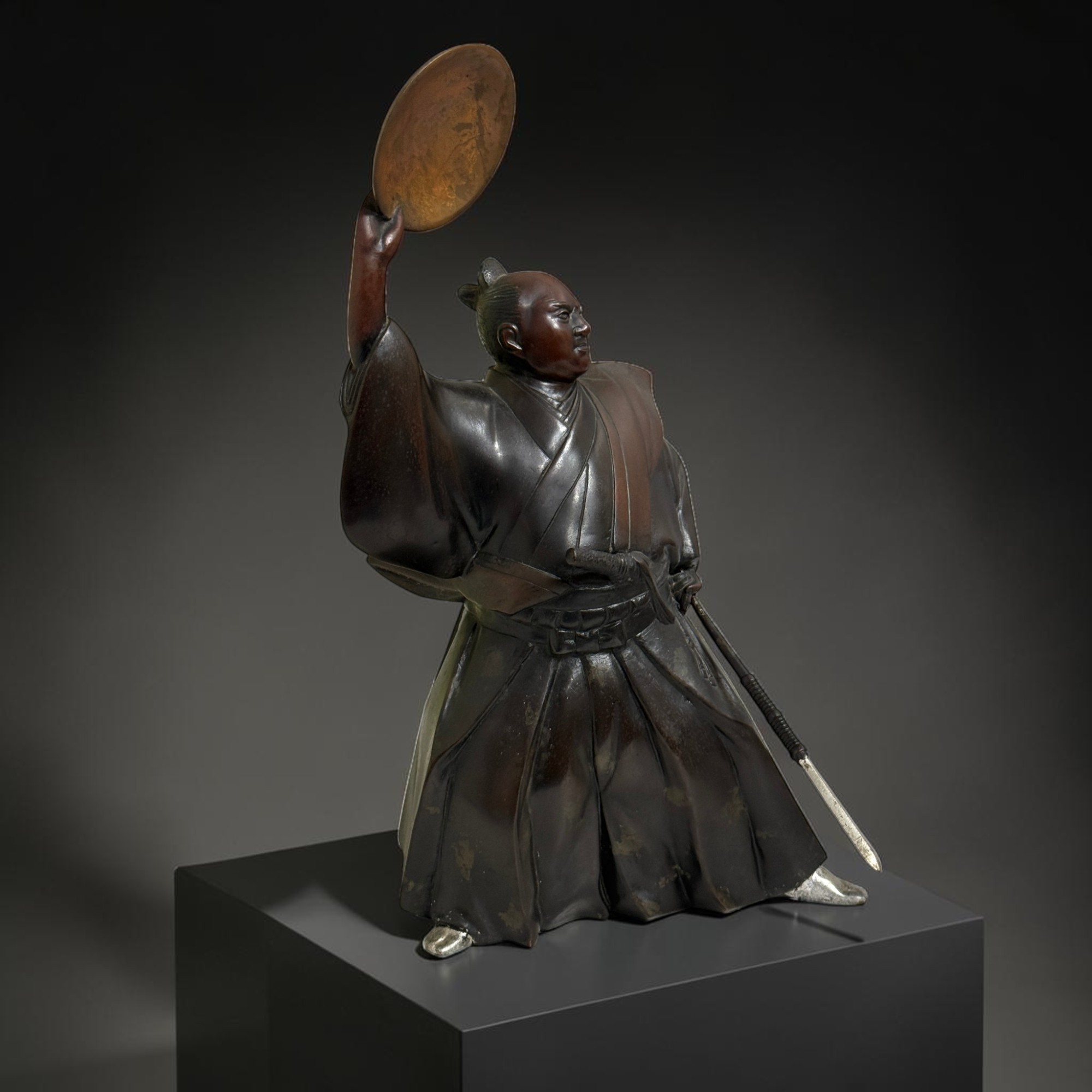 Alter Samurai Krieger Bronze Skulptur aus Japan
