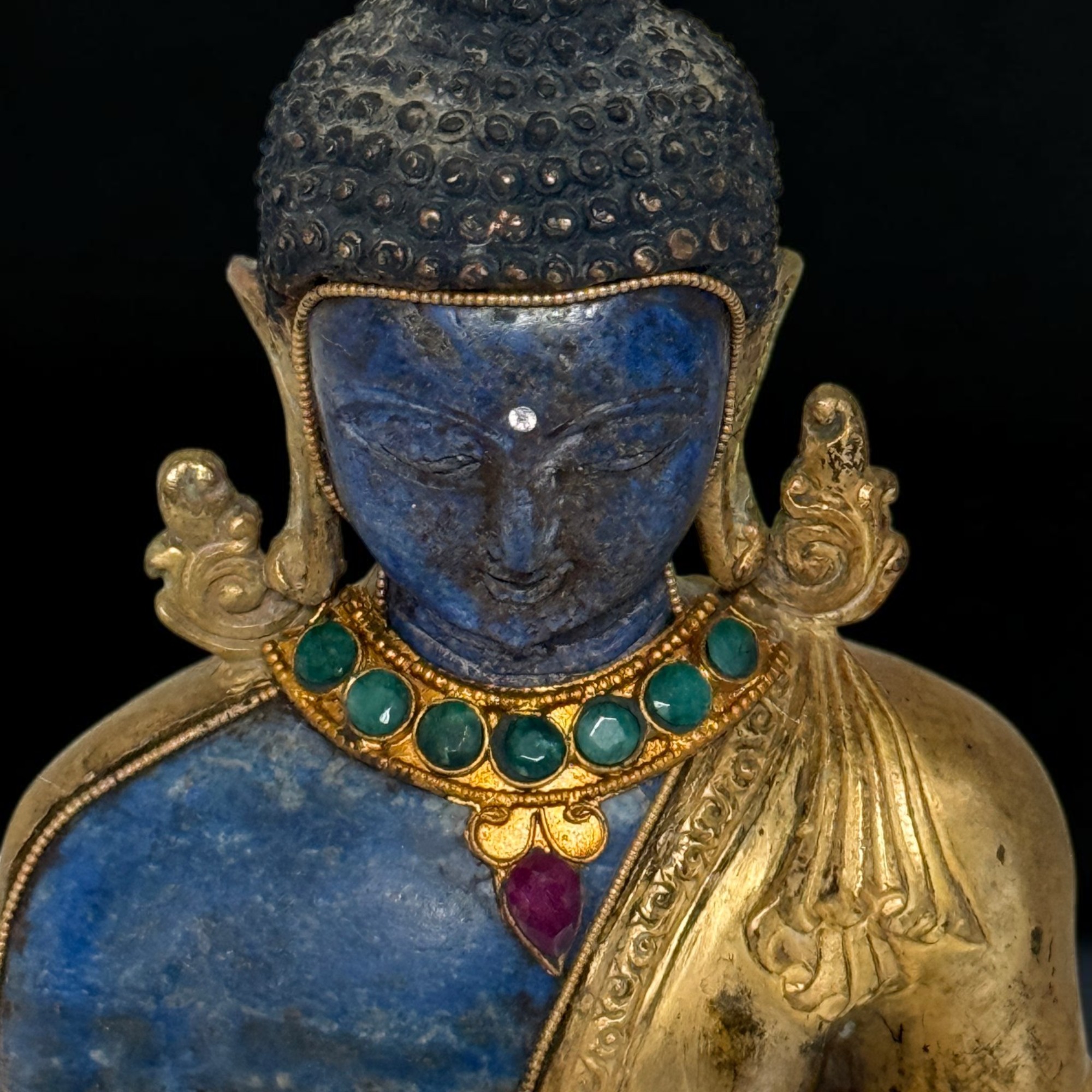 Siddharta Gautama Buddha Figur Bronze feuervergoldet Lapis Lazuli Nepal