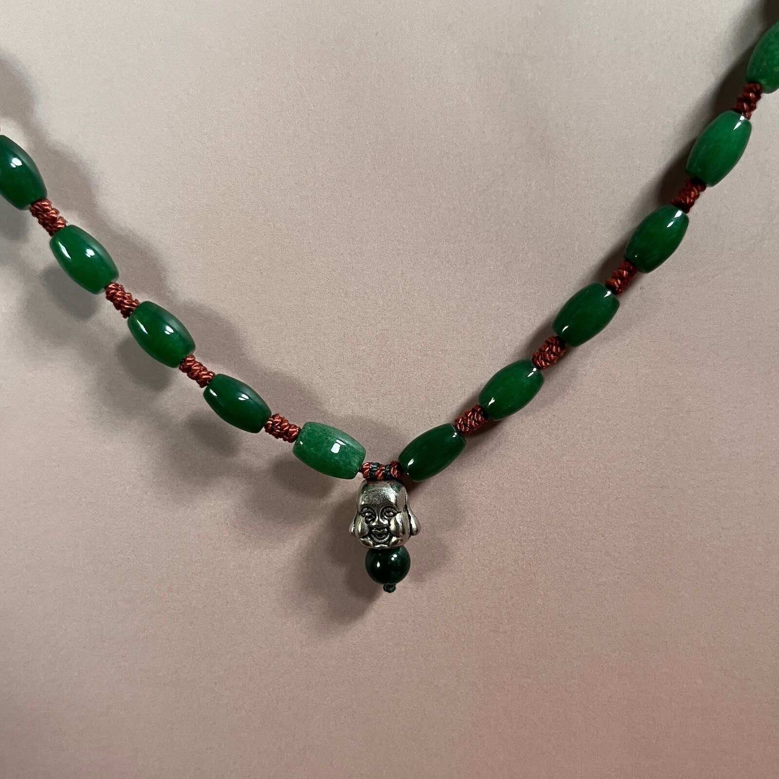 Happy Buddha Kopf Halskette - grüne Jade