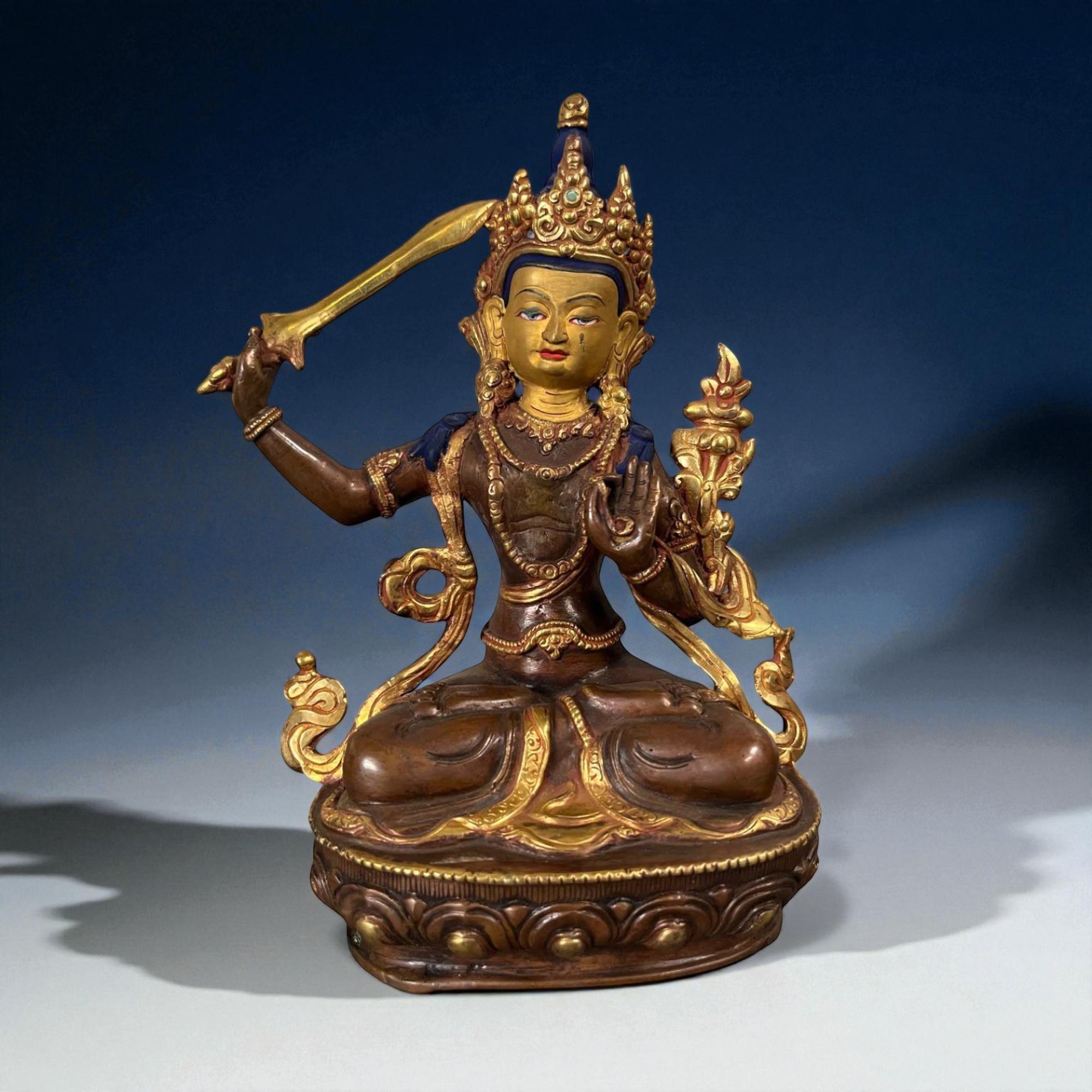 Manjushri Buddha Figur aus Bronze - vergoldet