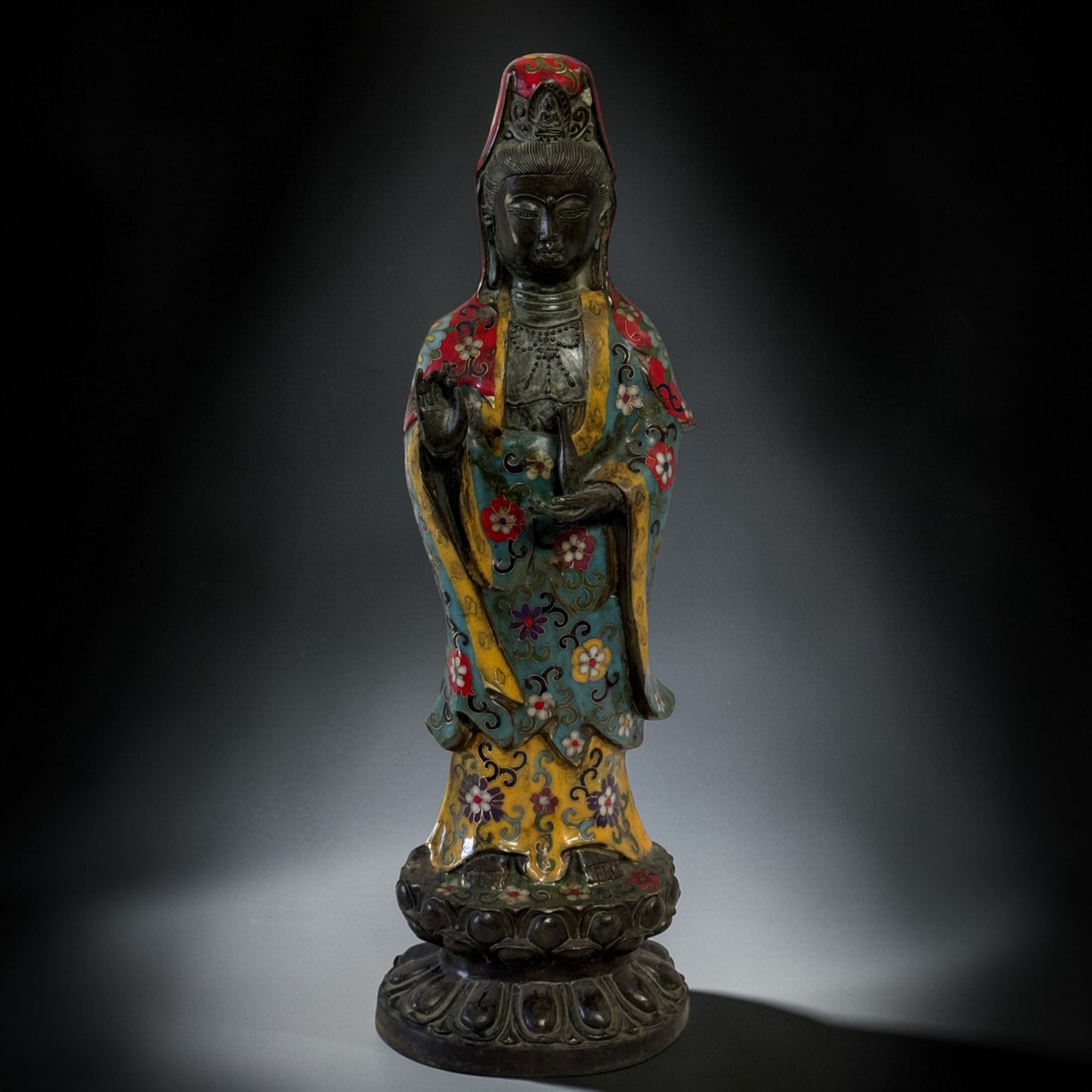 Guan Yin Bronze Figur China Bodhisattva Skulptur Buddha Figur