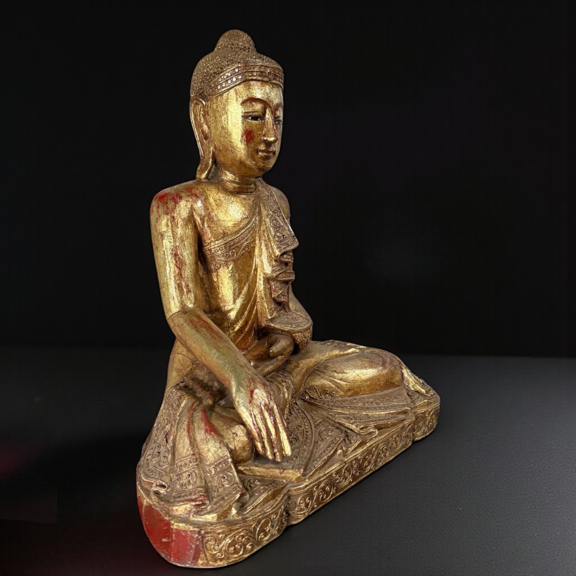 Holz Buddha Statue Thailand blattvergoldet 58cm groß