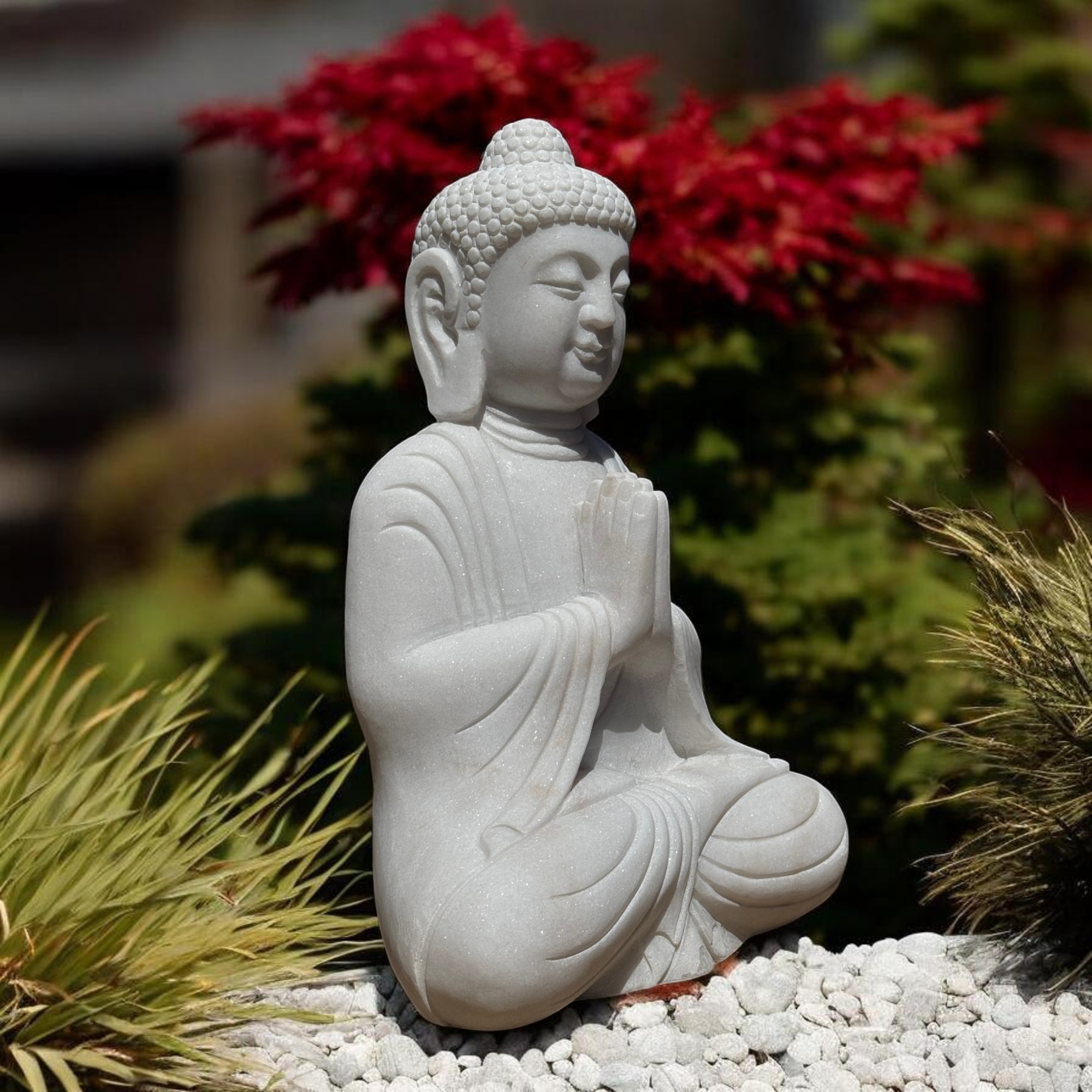 Garten Buddha Statue Marmor Stein Anjali Mudra
