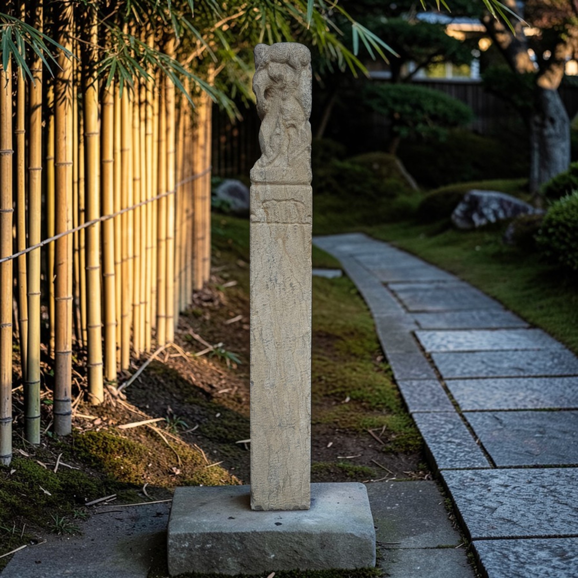 Chinesische Affen Stele aus Naturstein - 150 cm groß