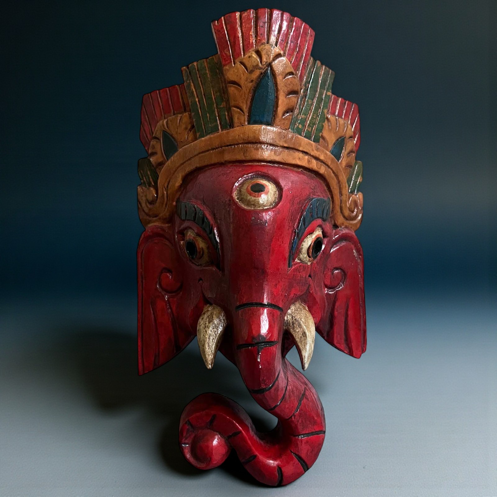 Ganesha Figur Holz Wandmaske Indien