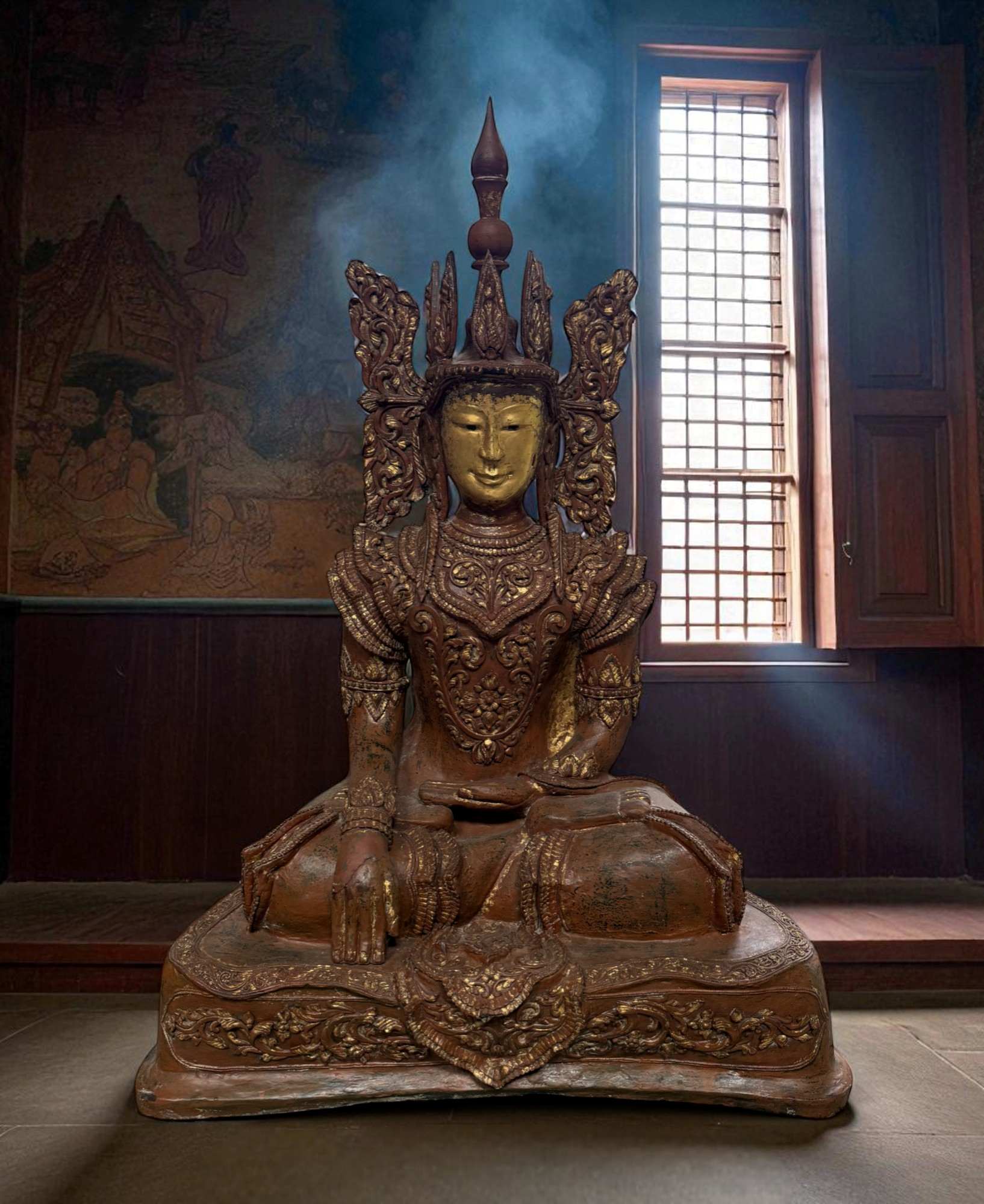 Alte Buddha Statue aus Burma Jambupati Lacquerware Skulptur