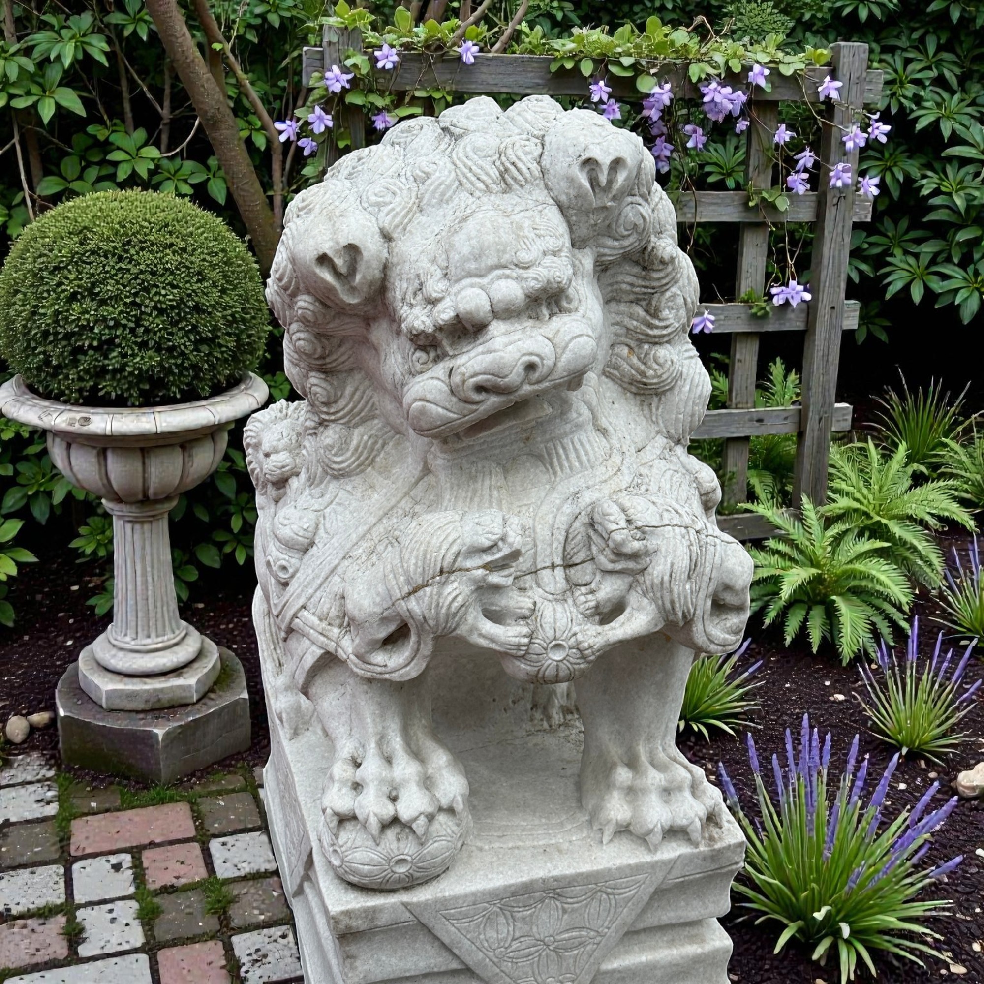 Chinesischer Wächterlöwe Tempellöwe Marmor Skulptur China 110cm