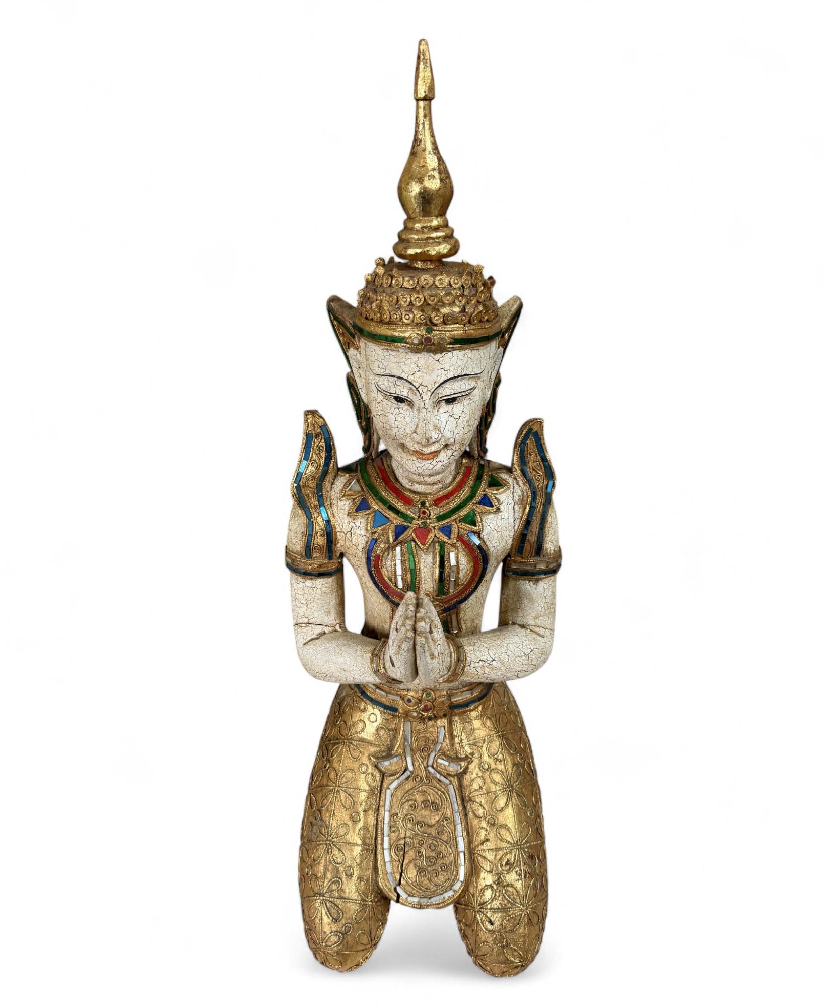 Thailändischer Tempelwächter mit Blattgold - 77 cm
