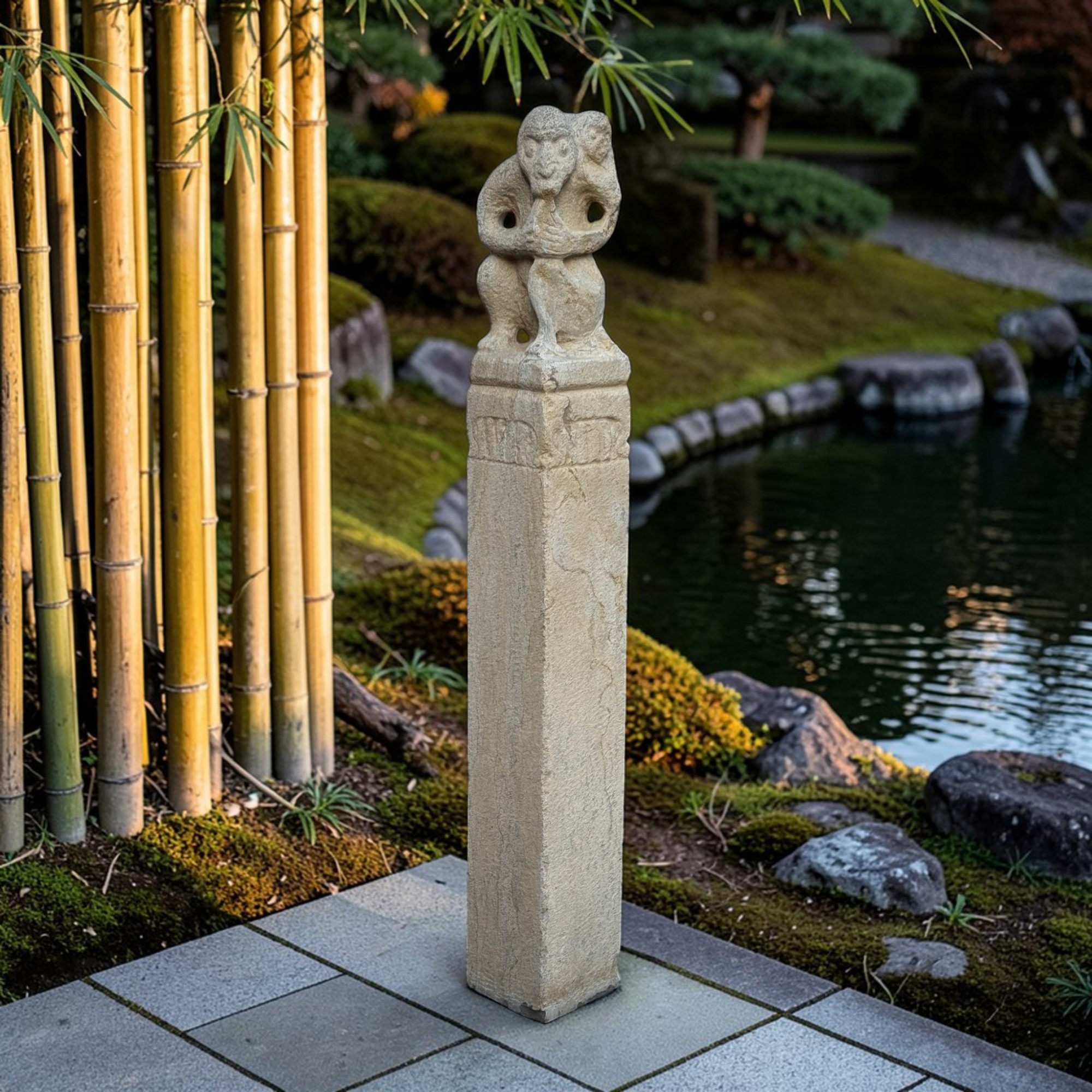 Chinesische Affen Stele aus Naturstein - 150 cm groß