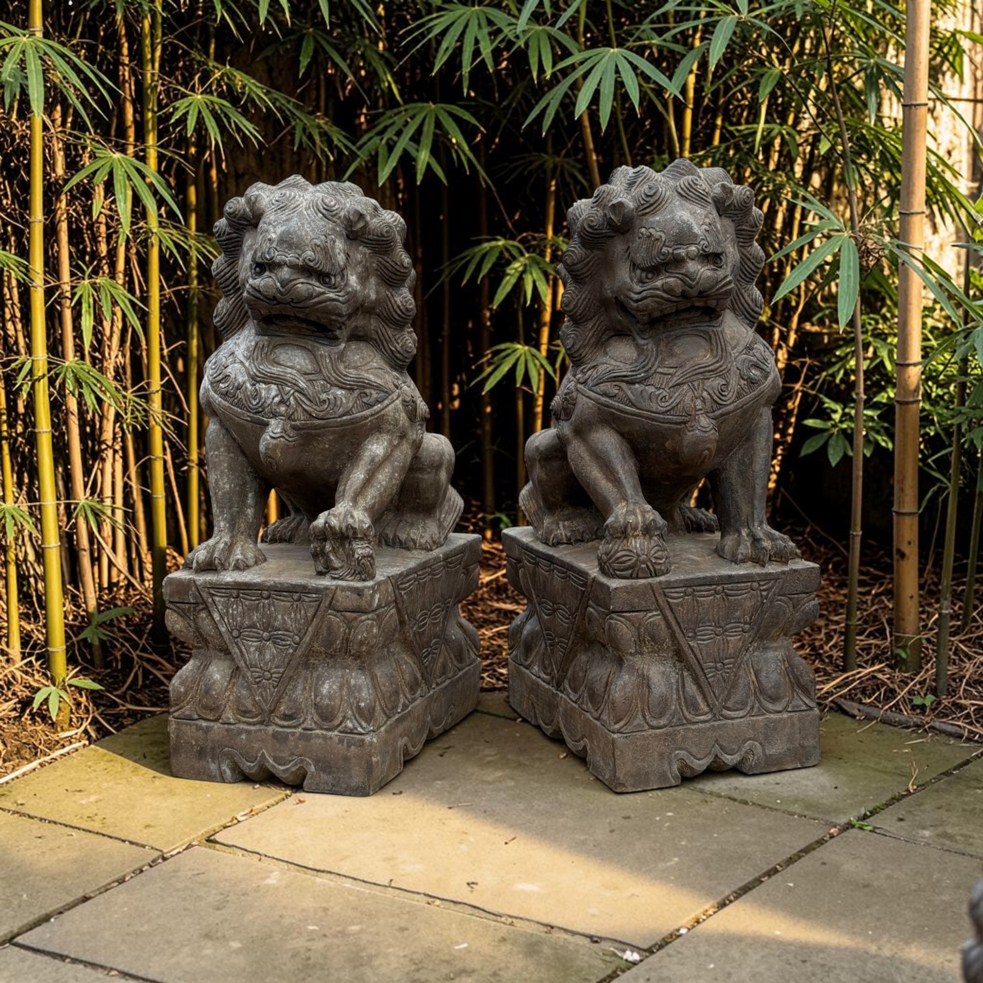 Wächterlöwen Paar aus Naturstein | Fu Dogs Tempellöwen 60cm | Tibet-China 70kg
