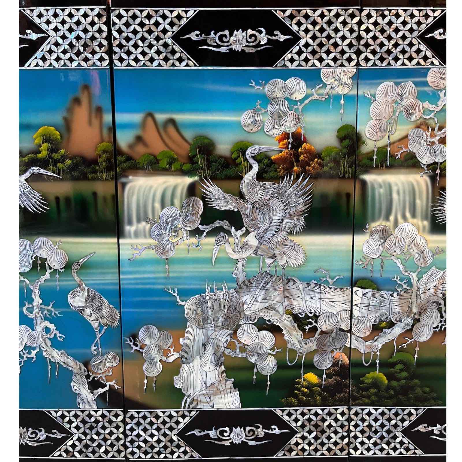 Asiatisches Wandbild Holz Lackbild Perlmutt Wanddeko