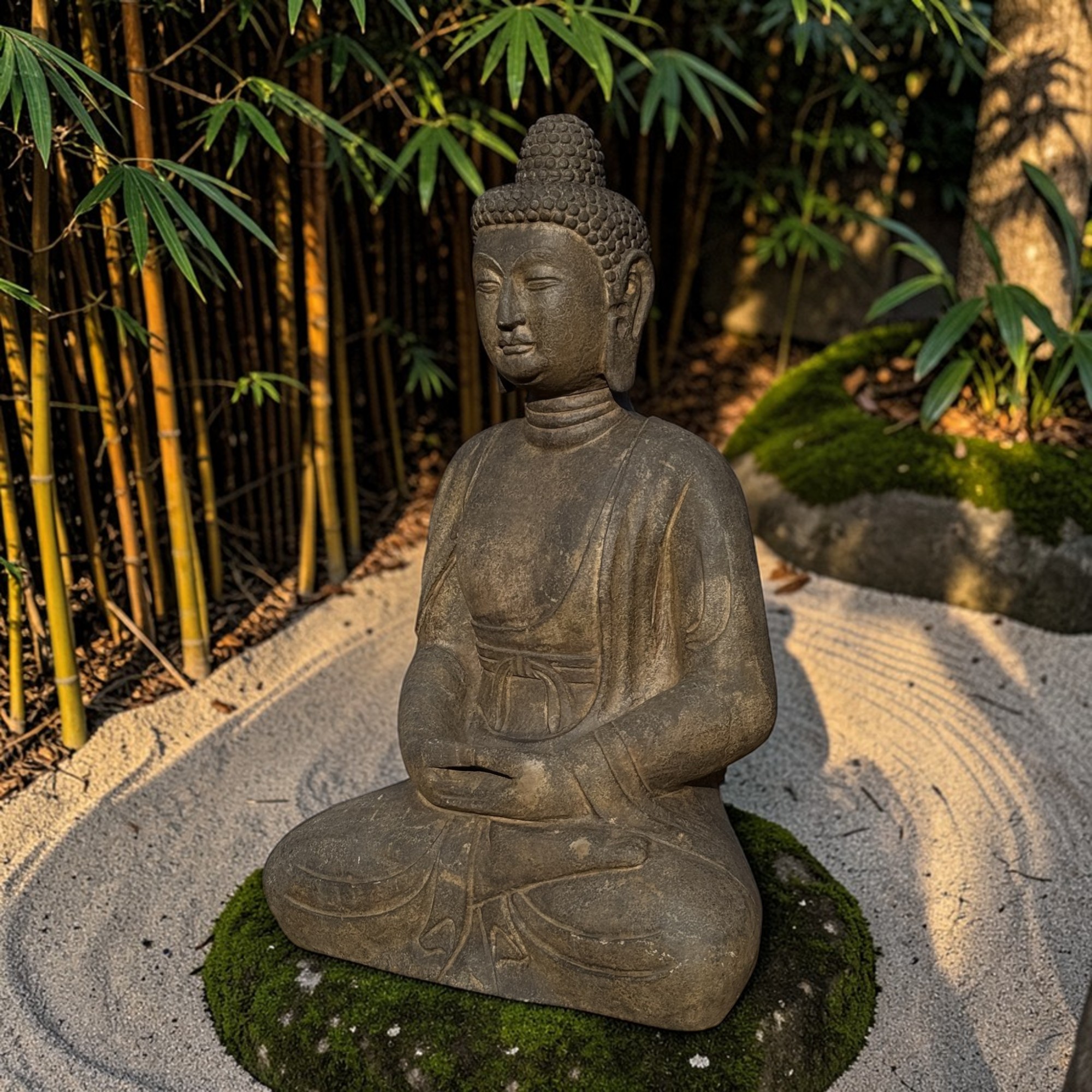 Garten Buddha Statue Naturstein Figur Meditations Geste
