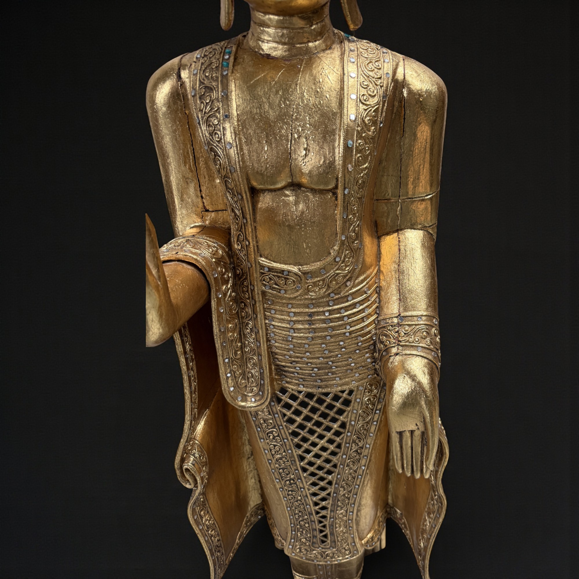 Holz Buddha Statue Thailand blattvergoldet 110 cm groß